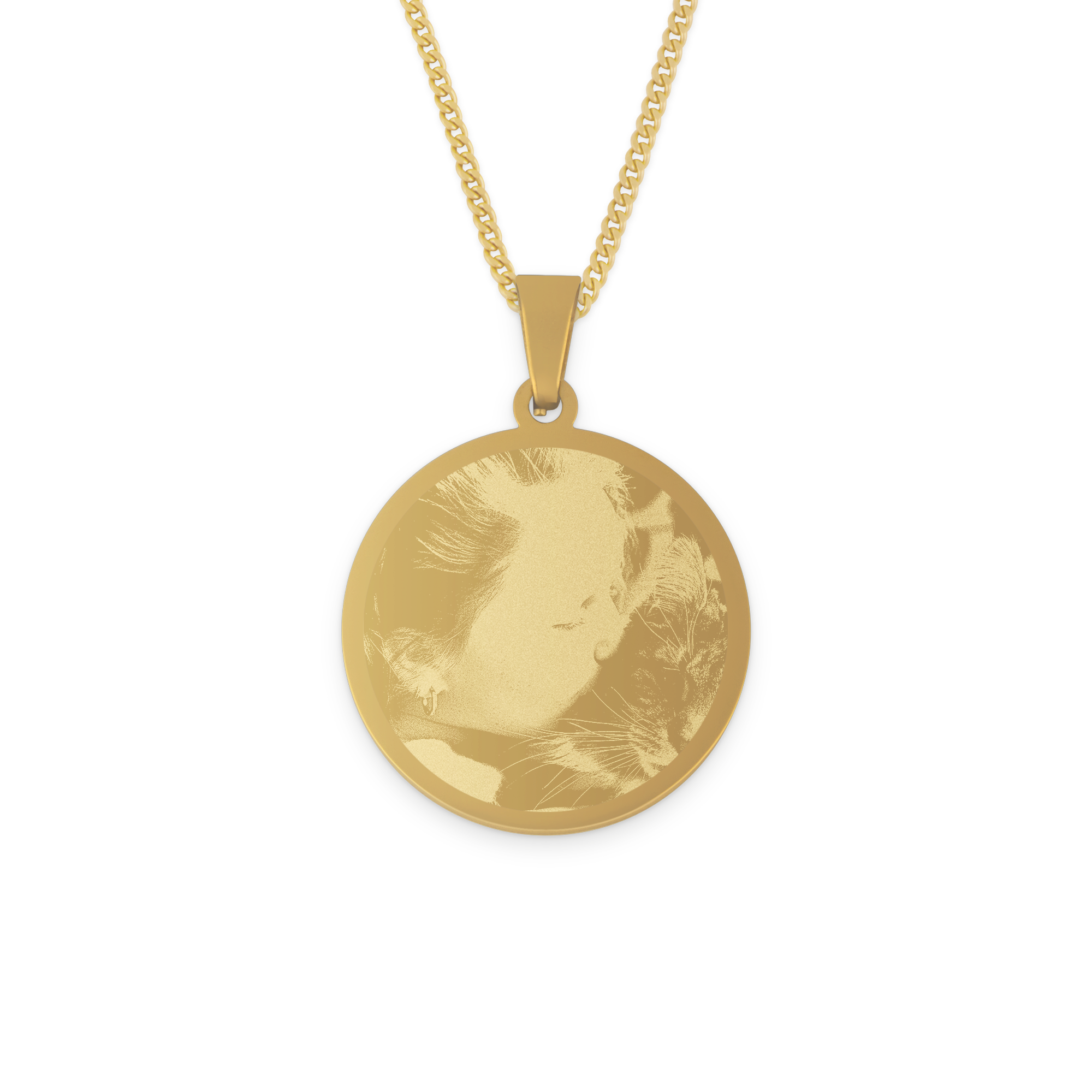 Chain round pendant with photo - Gold