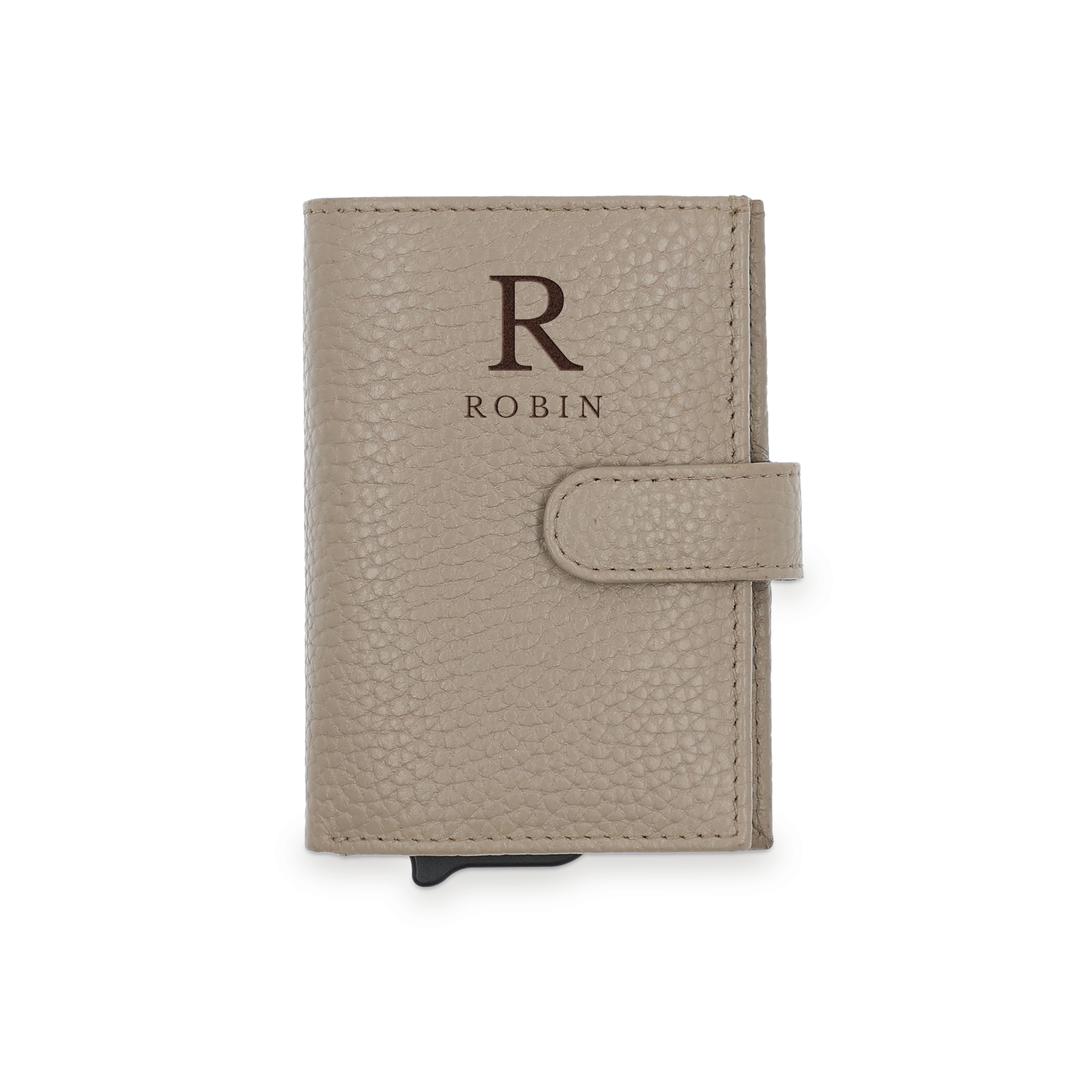 Personalised leather card holder - Taupe