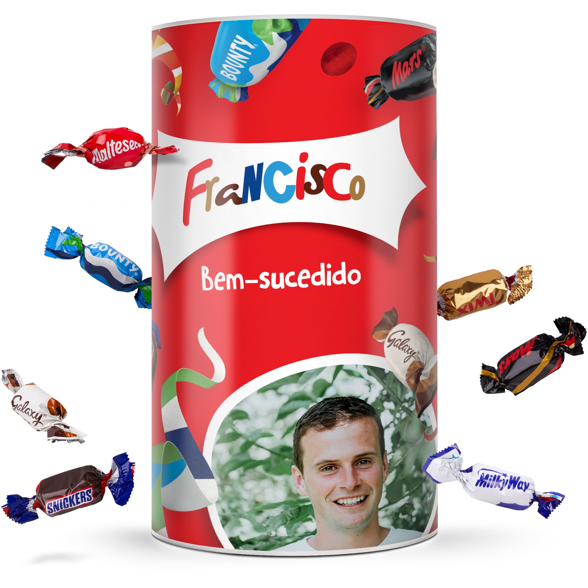 Tubo Celebrations com nome e foto