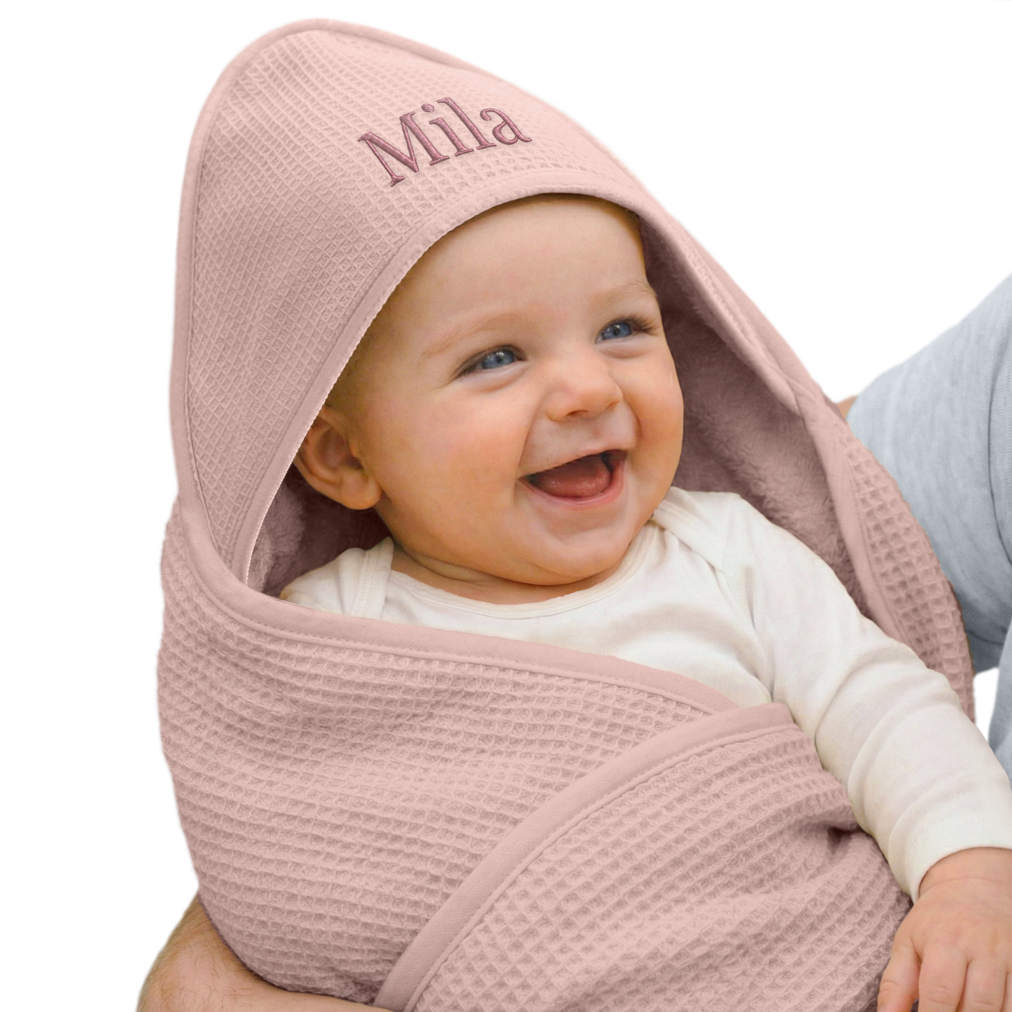Omslagdoek baby met naam - Wafel & Fleece - Roze