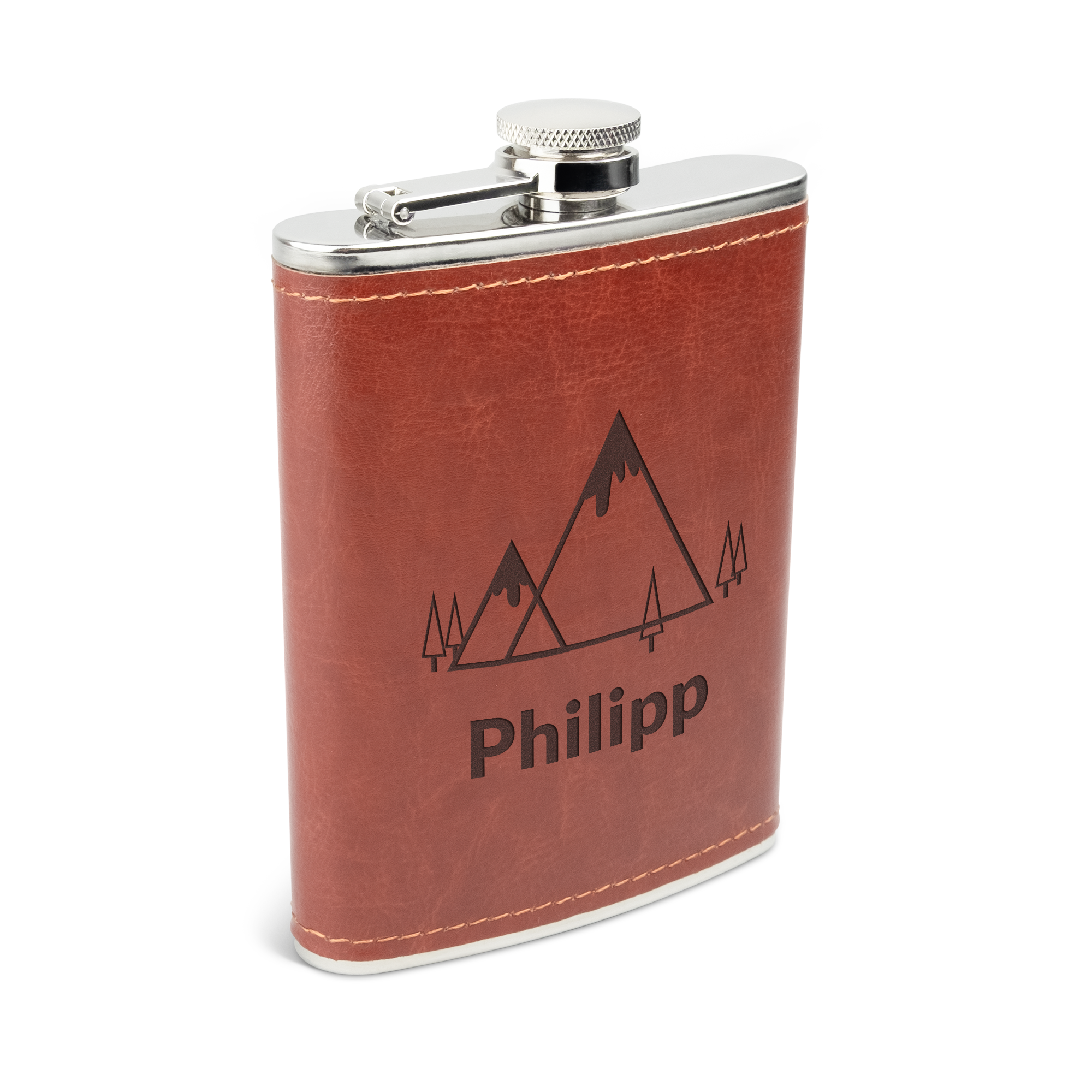 Gravierte Flachmannflasche – Leder
