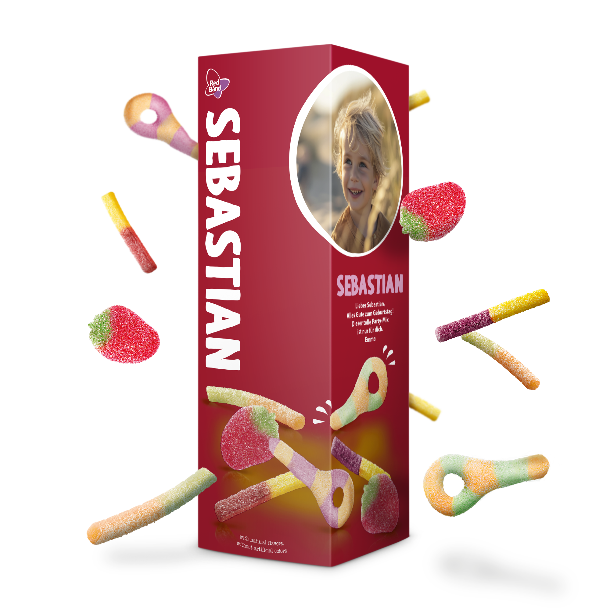Personalisierte Geschenkbox - Red Band-Süßigkeiten - Magischer Partymix