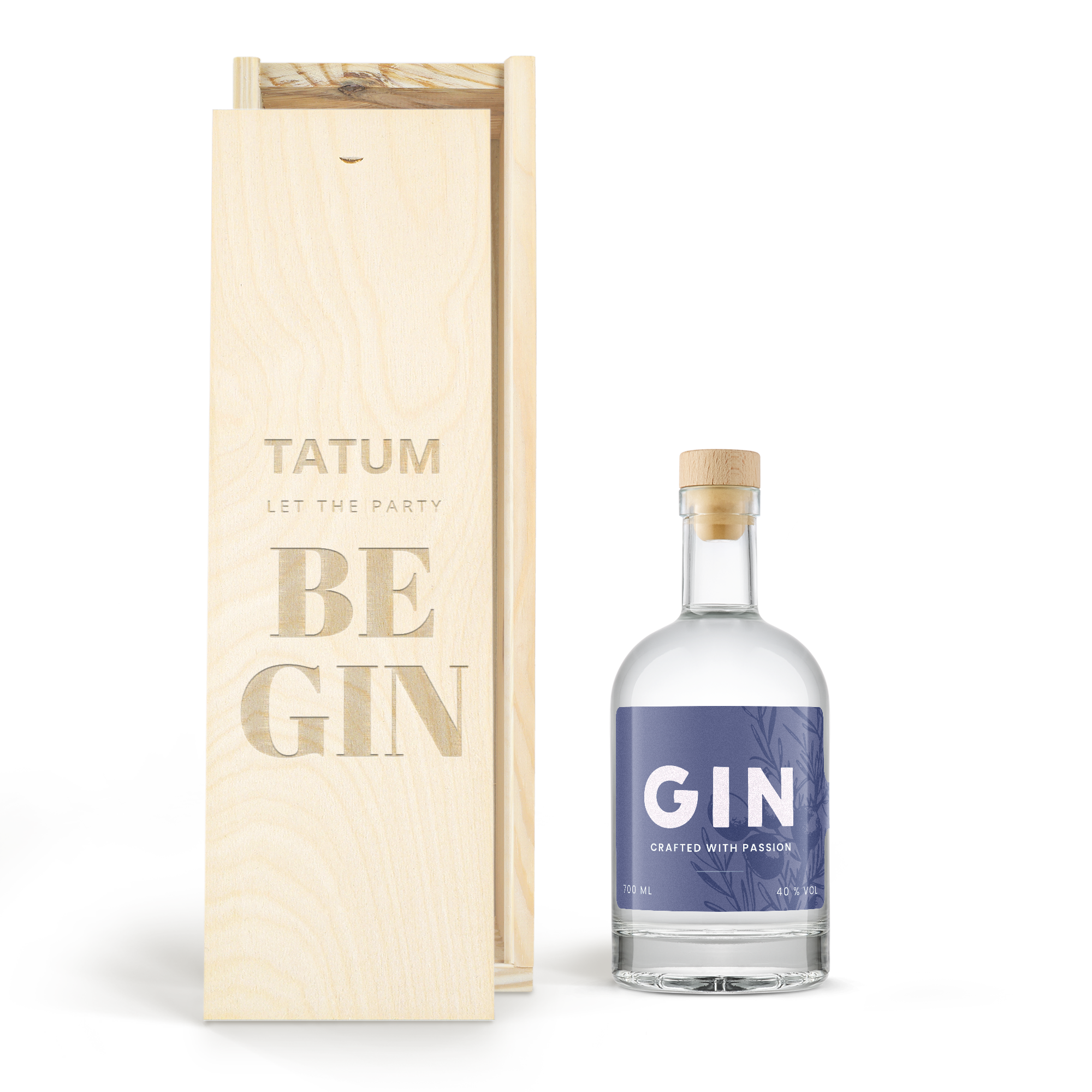 Gin personalisieren – Gingeschenkset mit gravierter Holzkiste - YourSurprise Eigenmarke