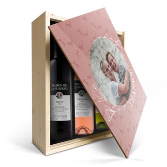 Luc Pirlet Merlot, Sauvignon Blanc y Syrah - en caja impresa