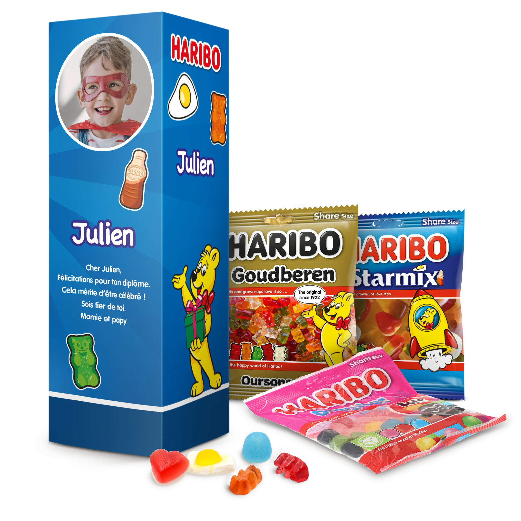 Coffret cadeau personnalisé bonbons Haribo - 510 gr