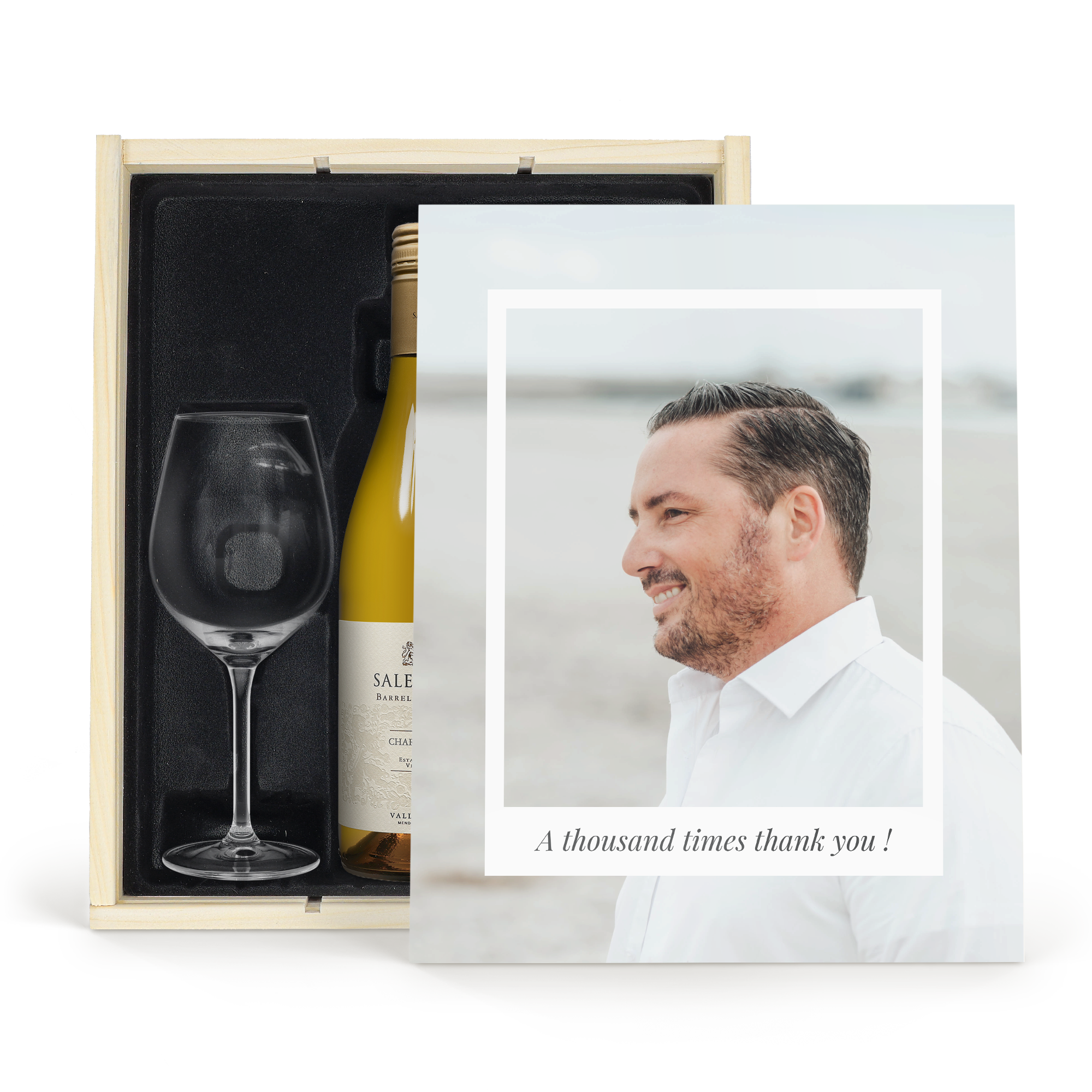 Coffret vin blanc avec 2 verres - Salentein Chardonnay - Couvercle imprimé