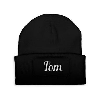 Broderad beanie - Svart