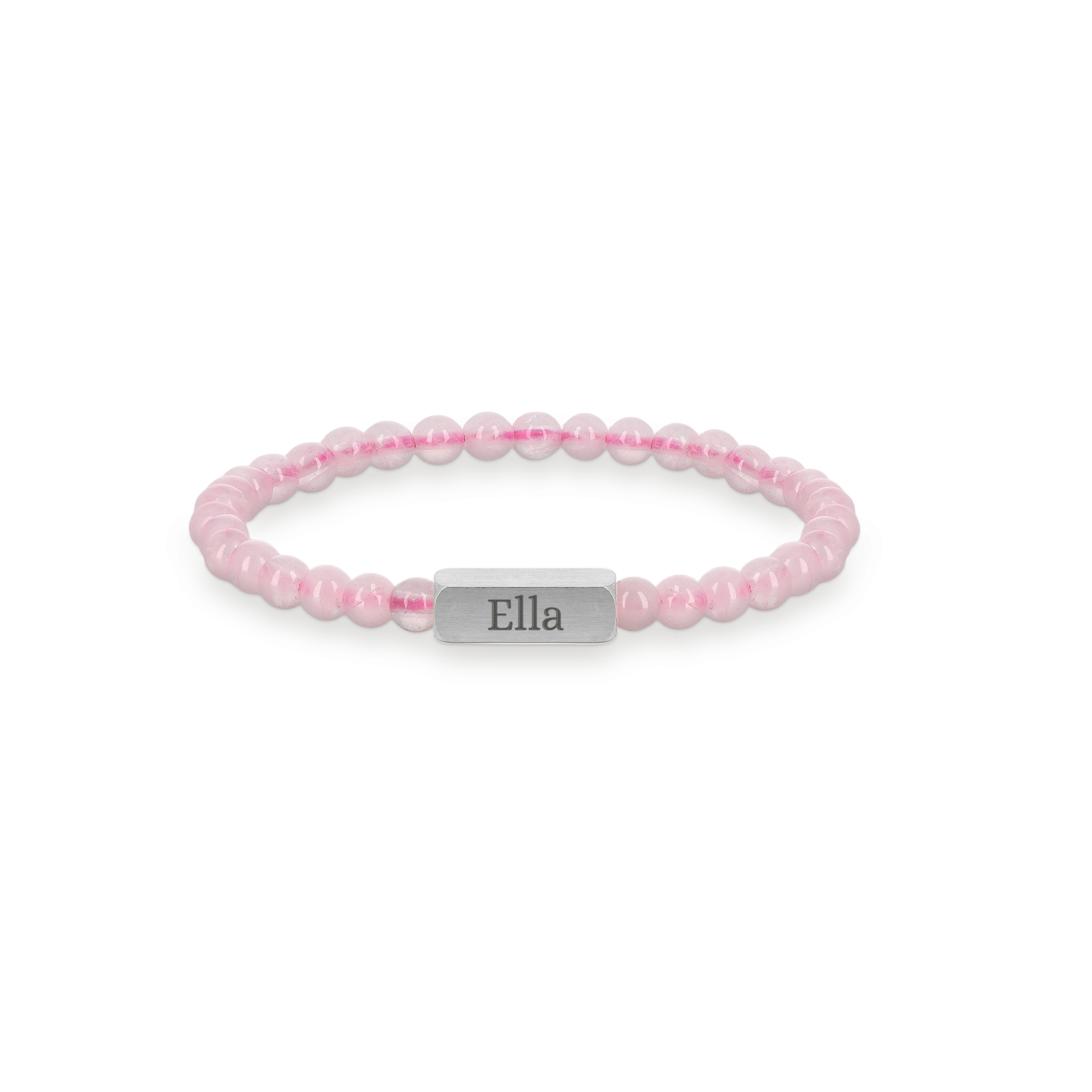 Rosenquarz-Armband mit Gravur - S - 4 mm  - Silber