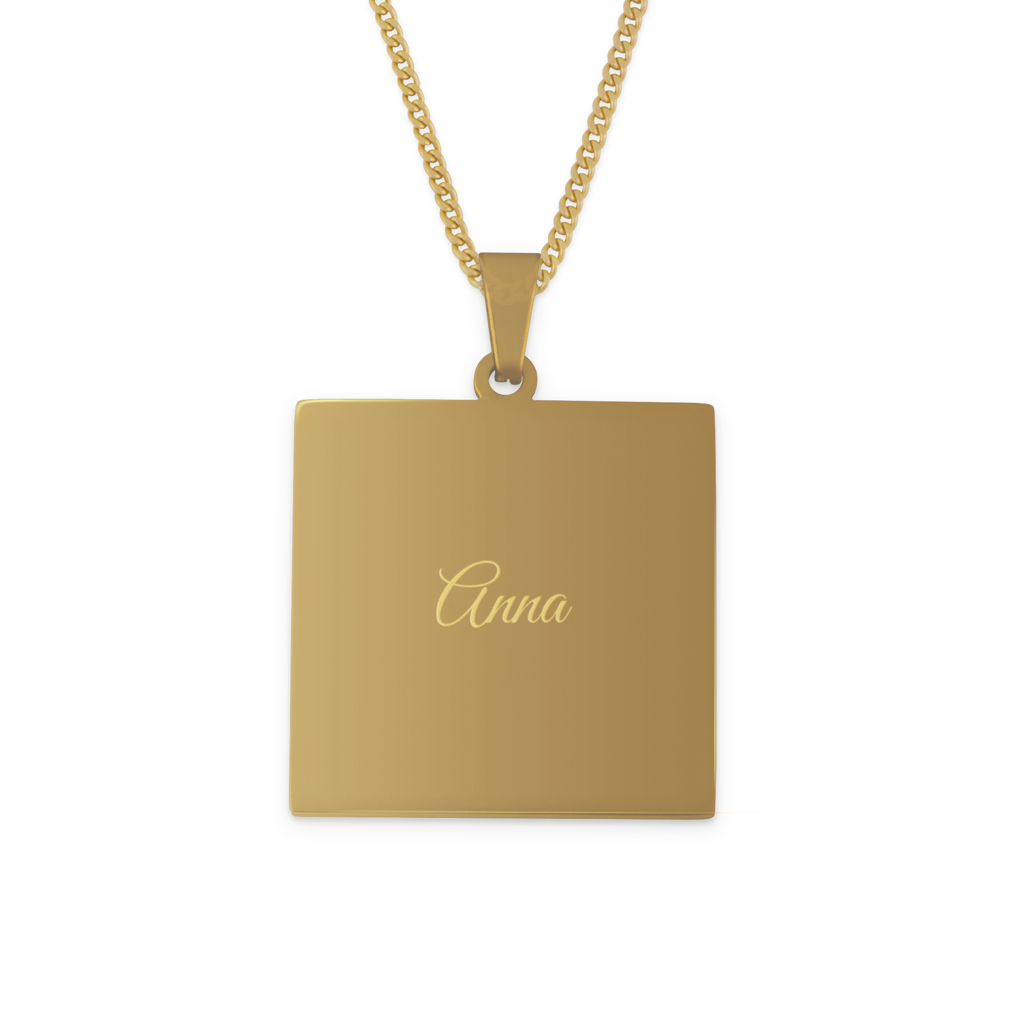 Necklace square pendant with name - gold