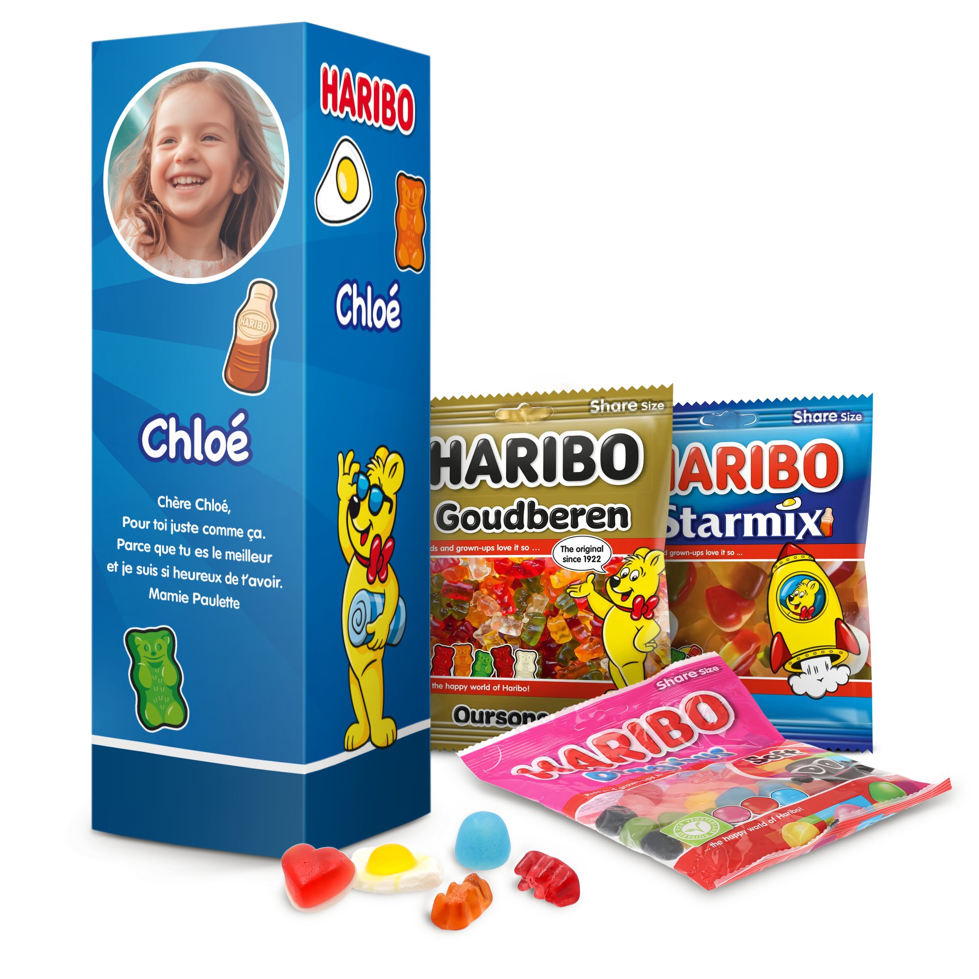 Coffret cadeau personnalisé bonbons Haribo - 510 gr