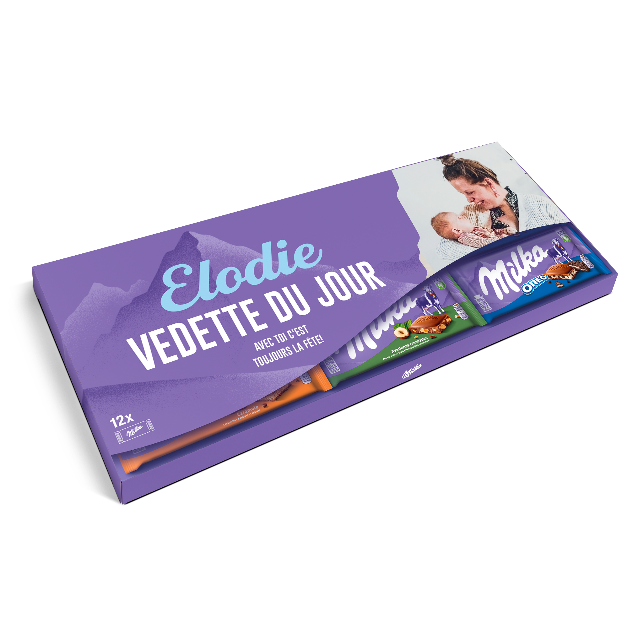 Méga tablette de chocolat Milka personnalisée - 12 tablettes