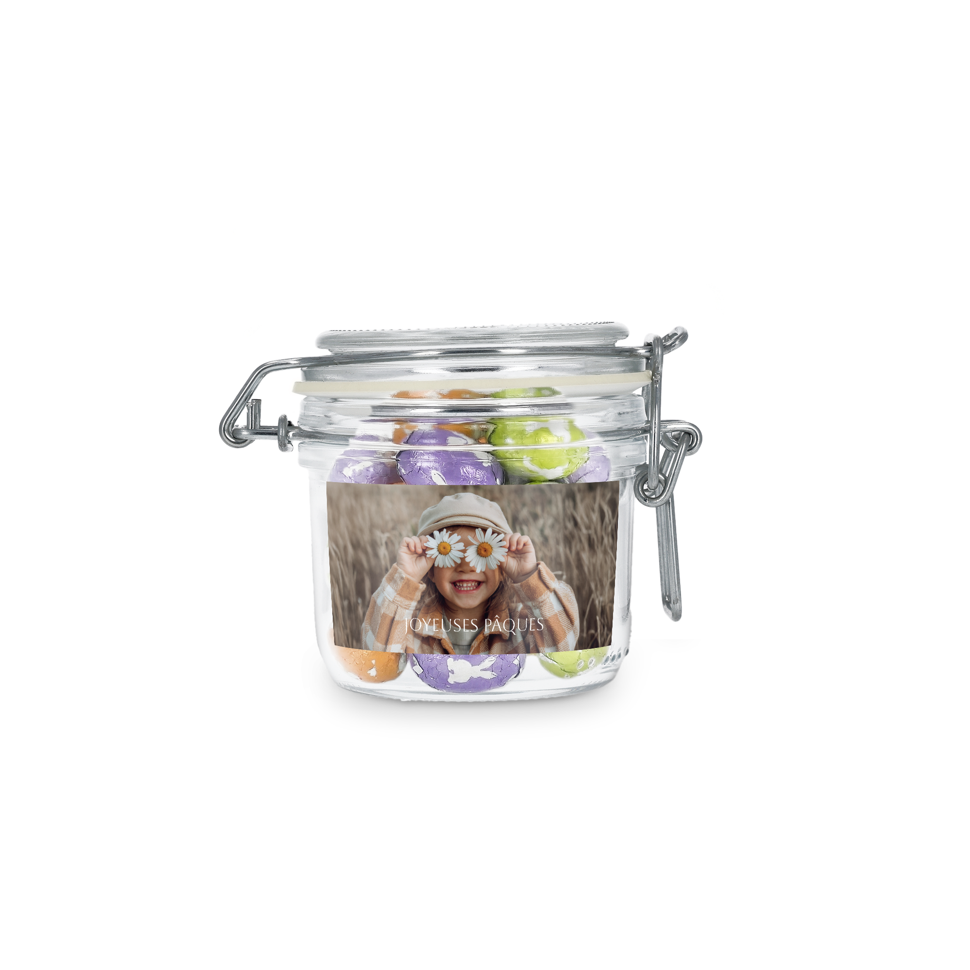 Bocal à bonbons personnaliséboc - 200 ml - Œufs en chocolat