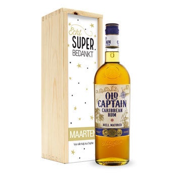 Old Captain (bruin) rum - In bedrukte kist