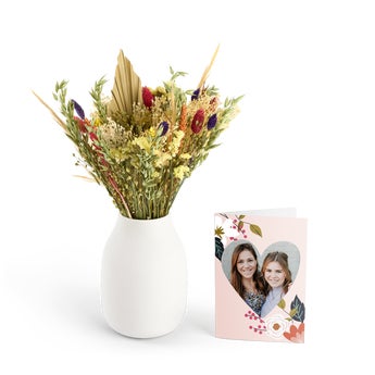 Šopek posušenega cvetja s personalizirano kartico - Barvita