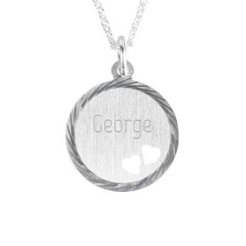 Engraved silver pendant with hearts - Disc