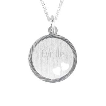 Collier gravé rond coeurs entaillés - Argent