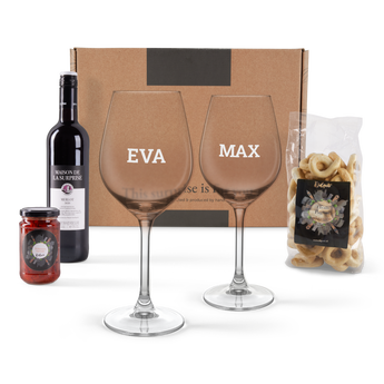 Aperitívový box víno s gravírovanými pohármi