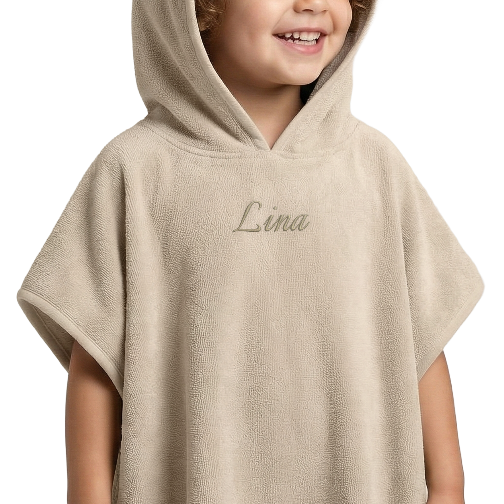 Toalha poncho infantil bordada com o teu nome - 2/5 anos - Bege