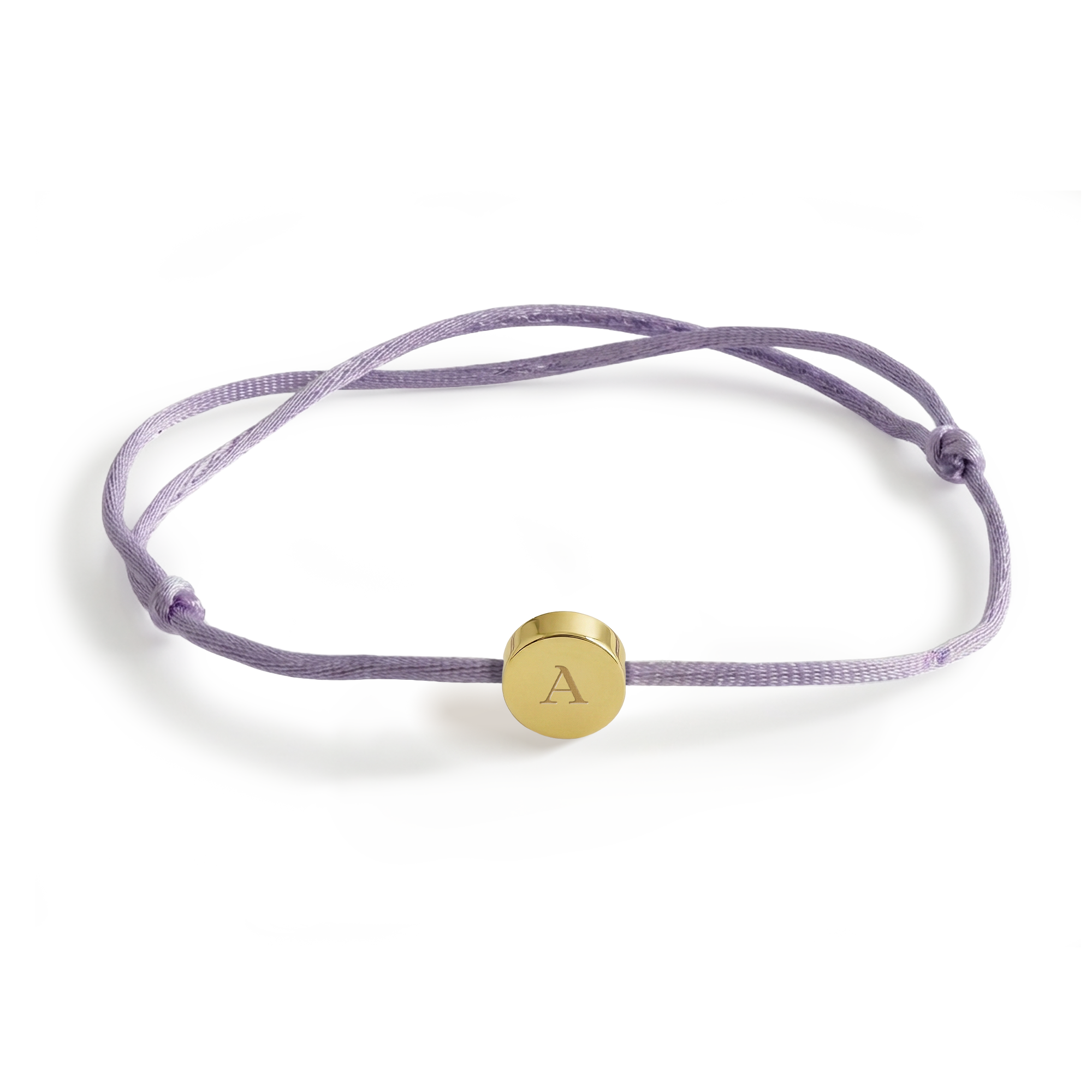 Personalisiertes Kordelarmband – Lila – Goldener Kreis