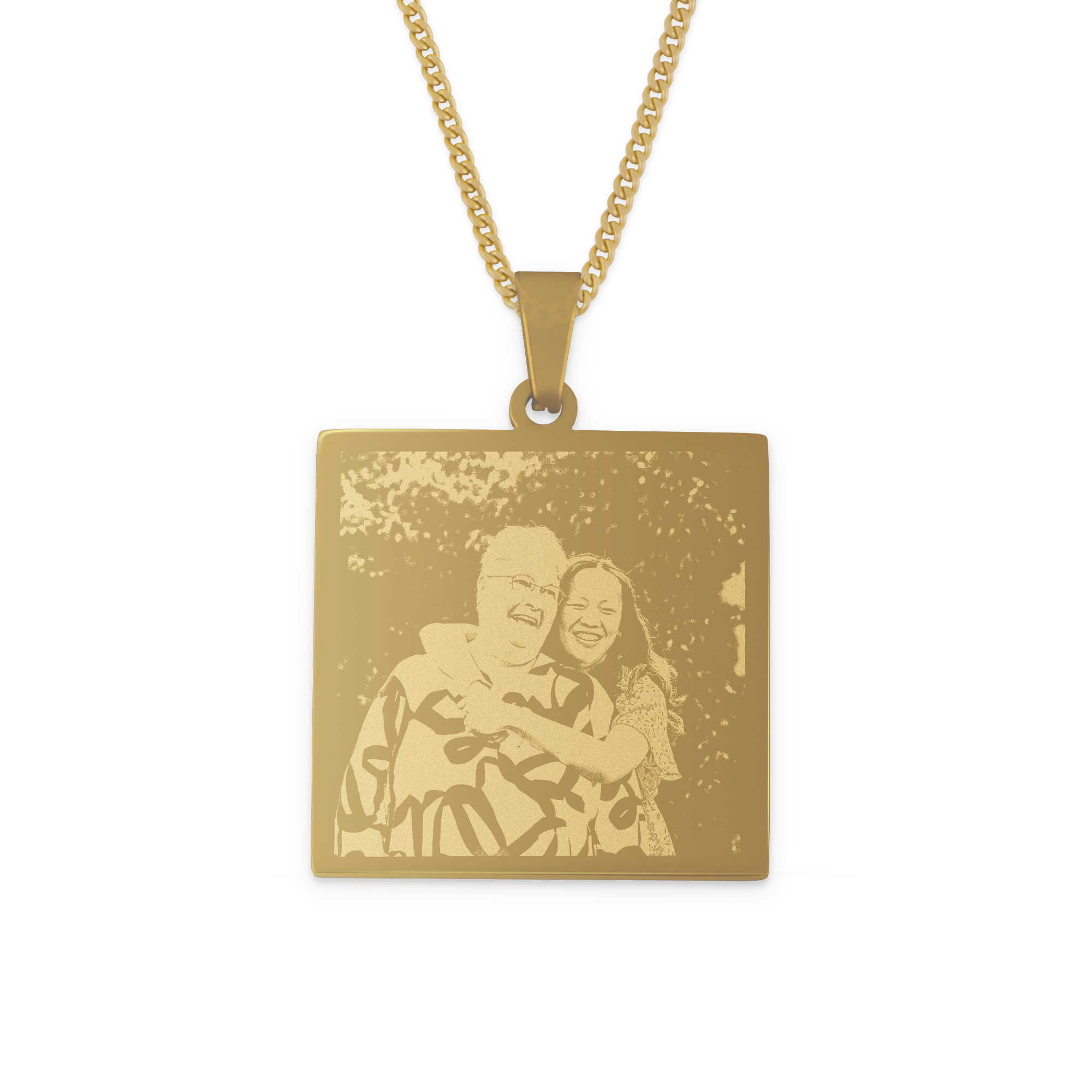 Chain square pendant with photo - gold