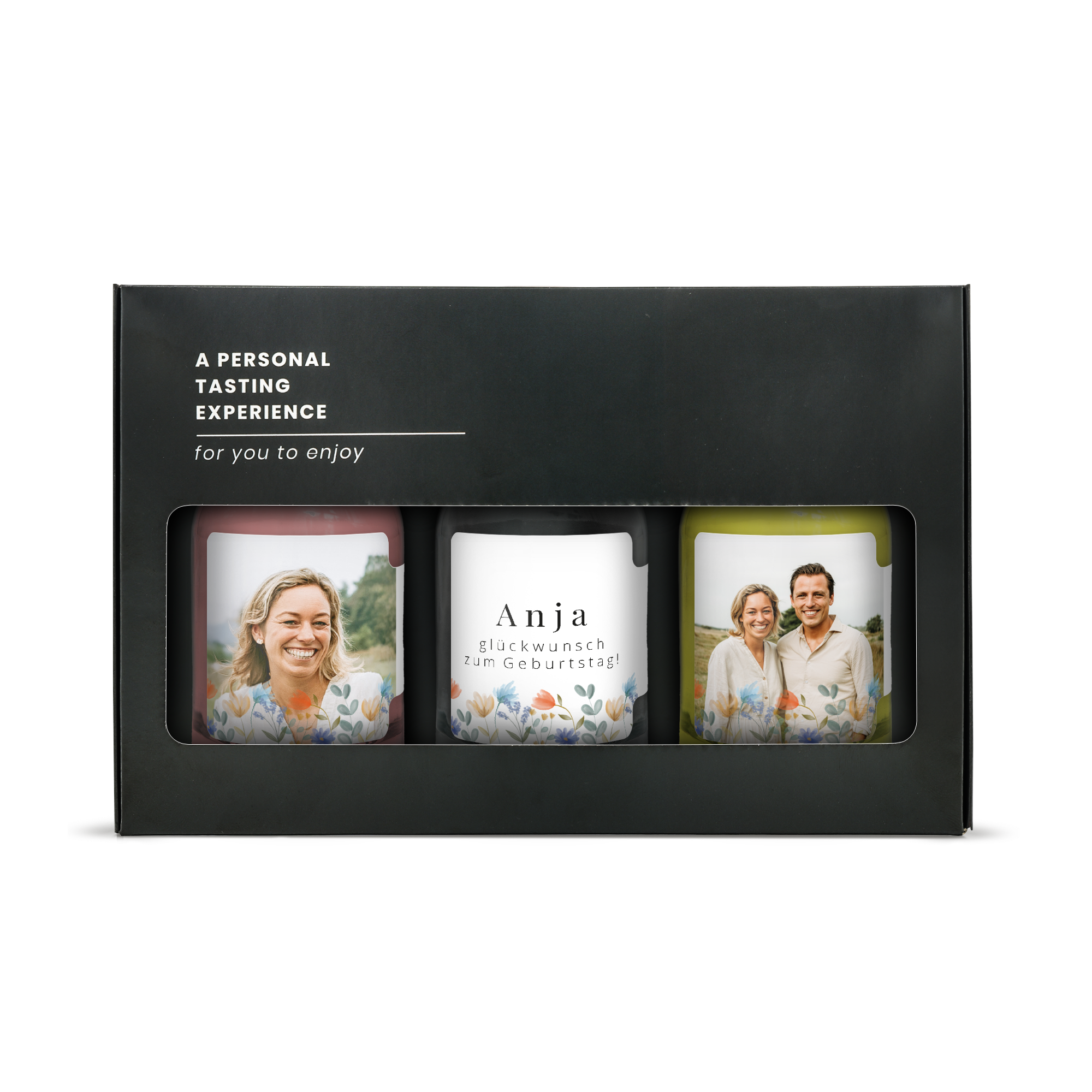 Personalisiertes Mini-Spirituosen-Geschenkset – Pink Gin, Limoncello & Gin