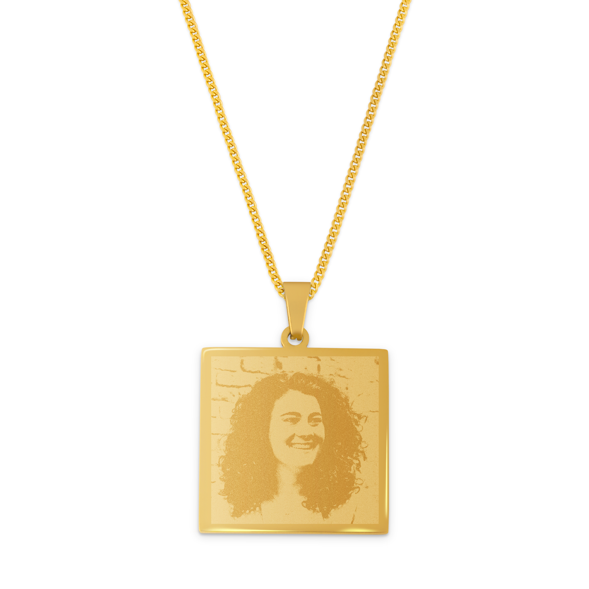 Chain square pendant with photo - gold