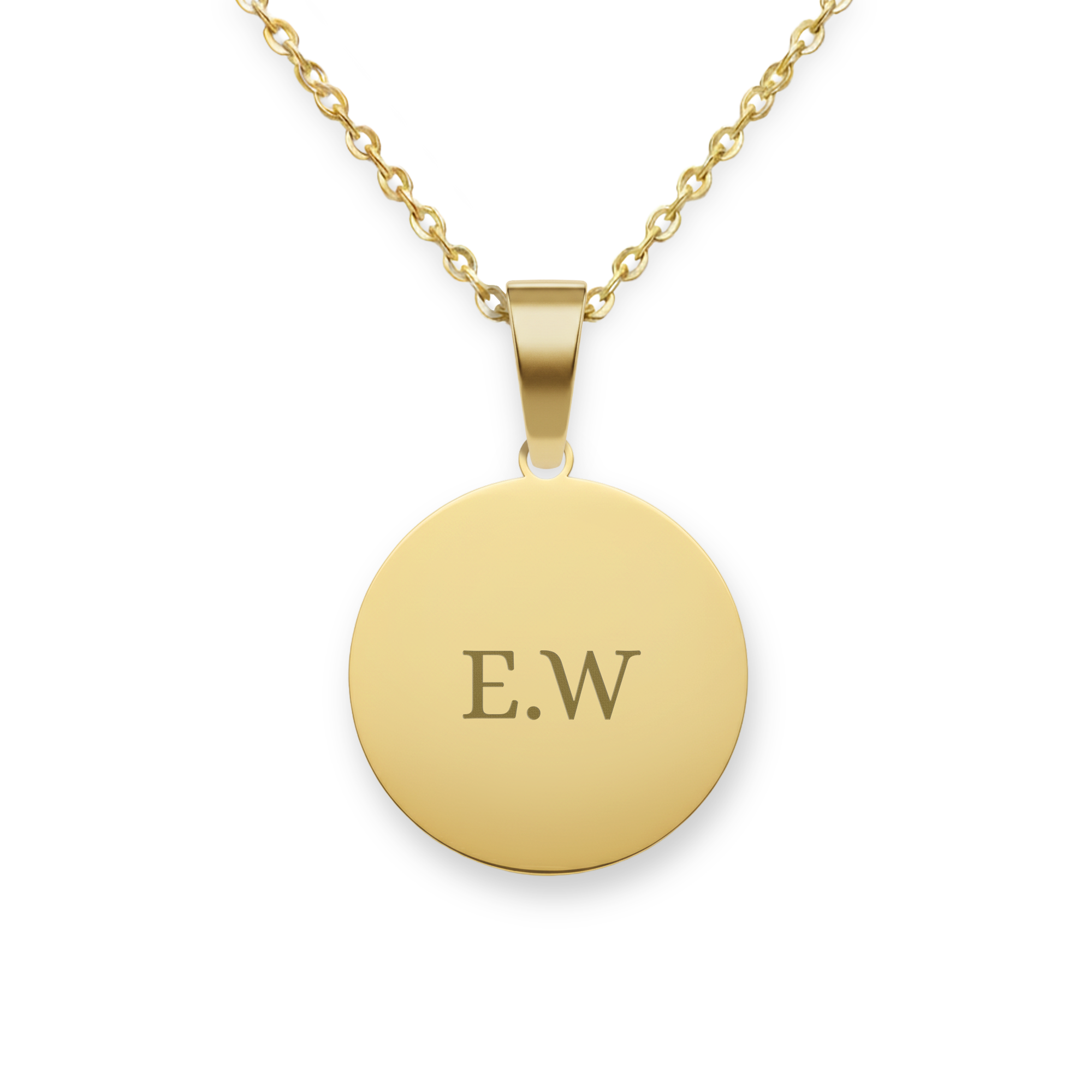 Necklace round pendant with text - Gold