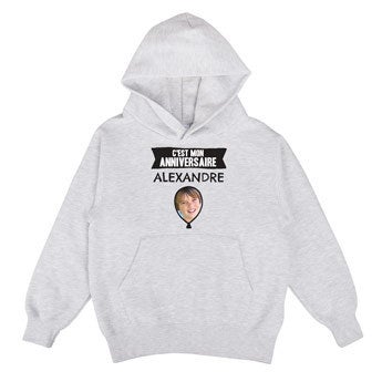 Sweat à capuche enfant personnalisé - Gris