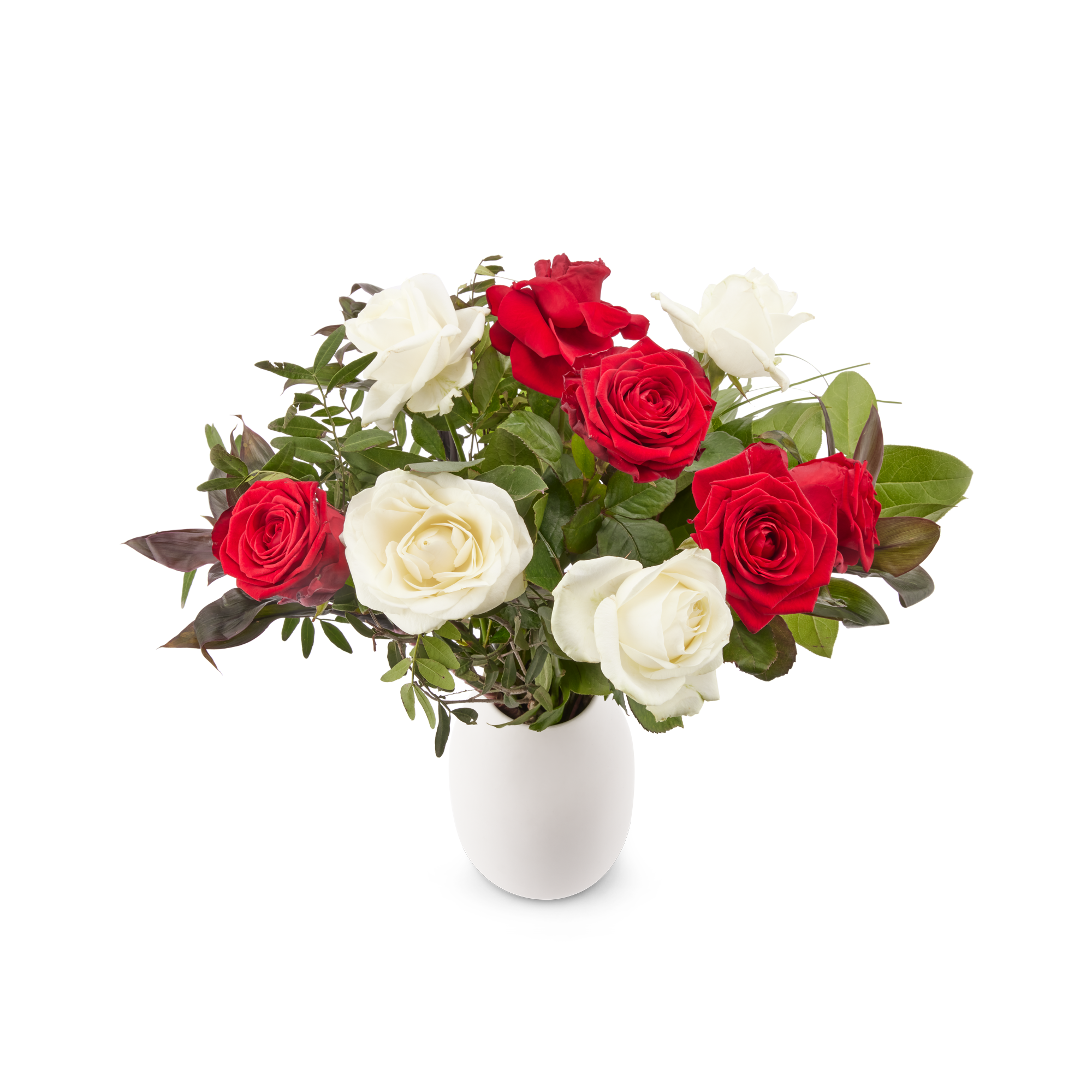 Boeket rode en witte rozen