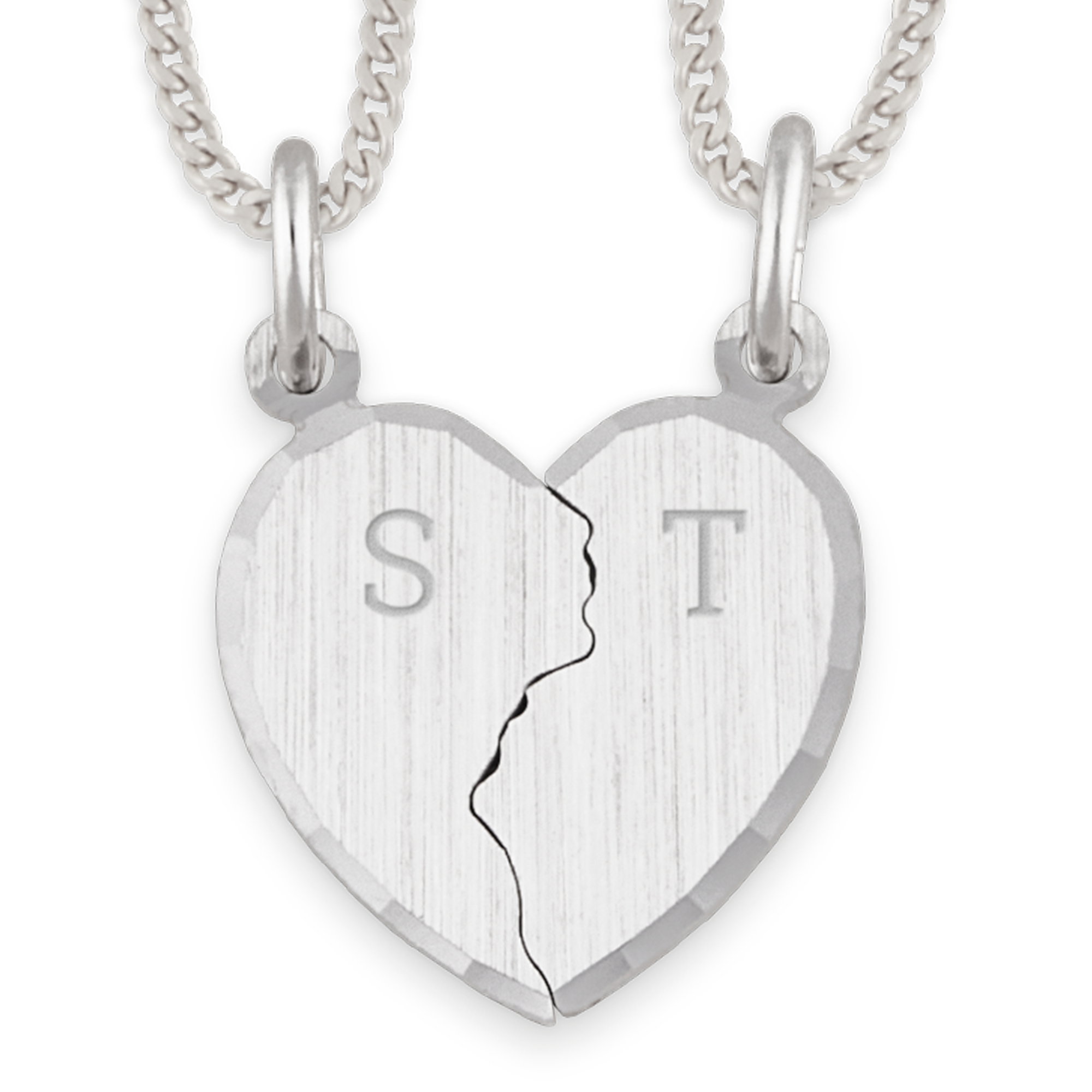Sterling Silber Halskette gebrochenes Herz mit Gravur - Initialen