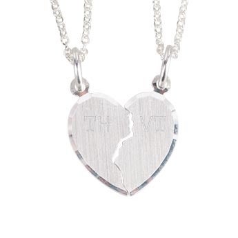 Zilveren hanger - Gebroken hart (Initialen)