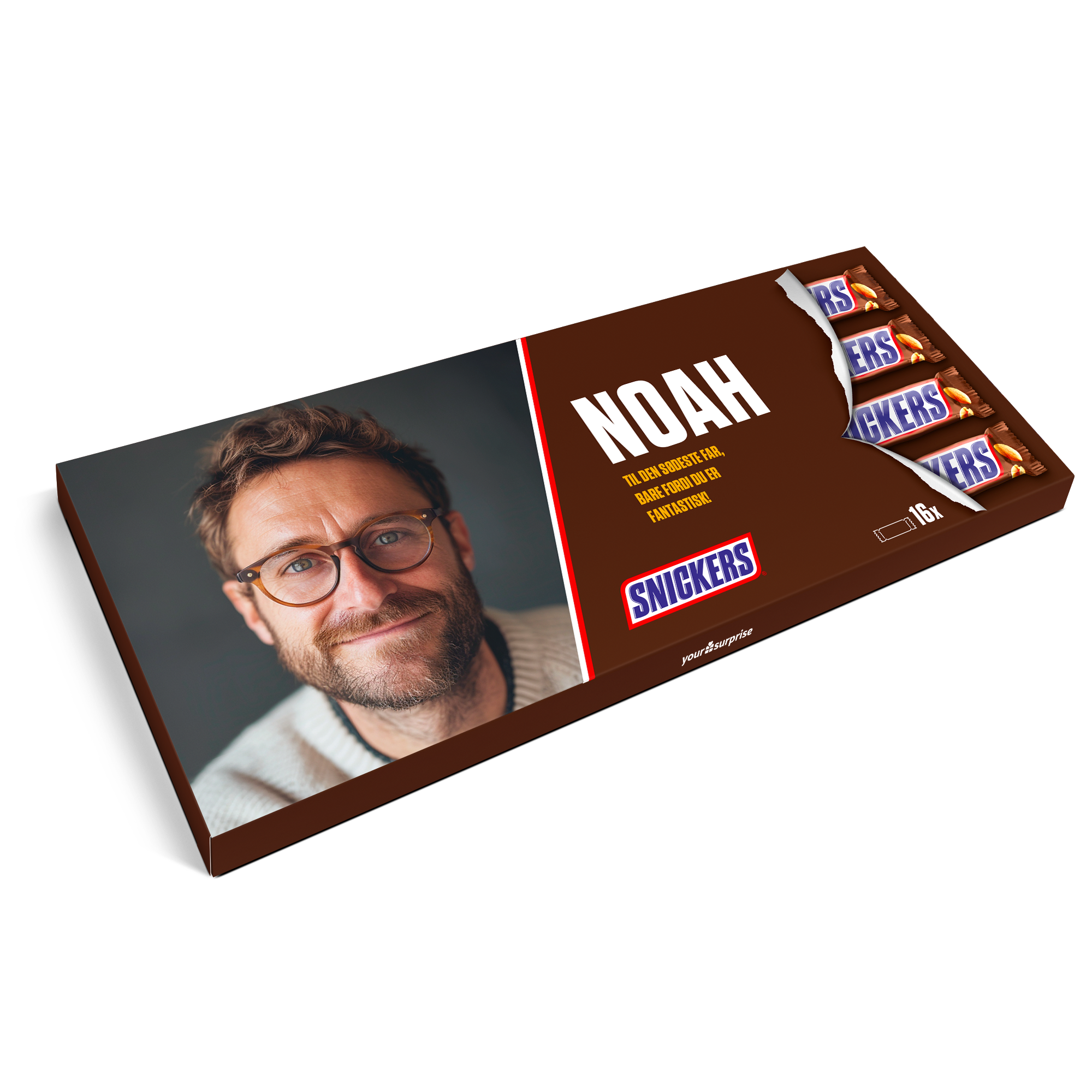 Mega Snickers Chokolade med navn og billede