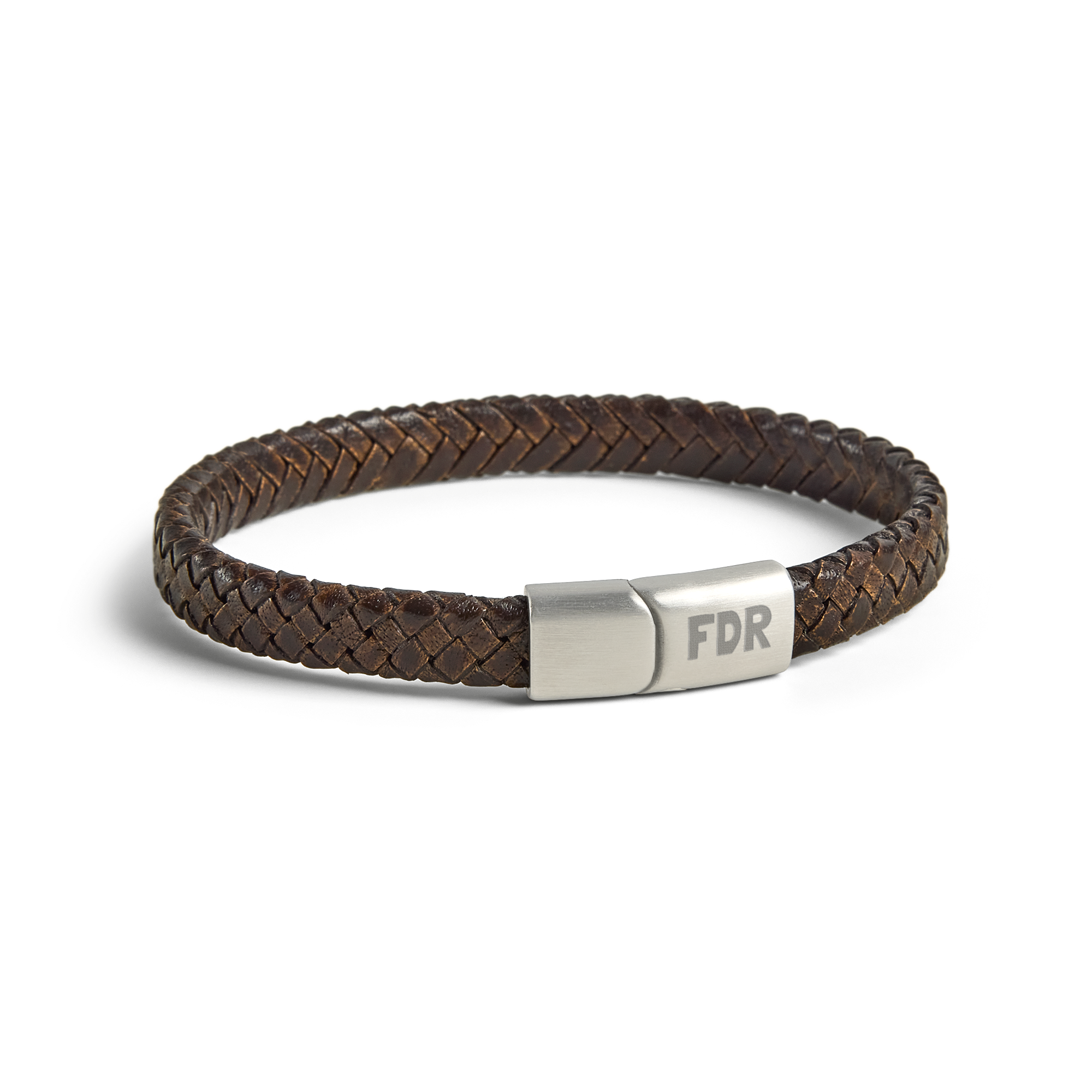 Luxurious single leather bracelet with engraving - Men - Brown - L 
