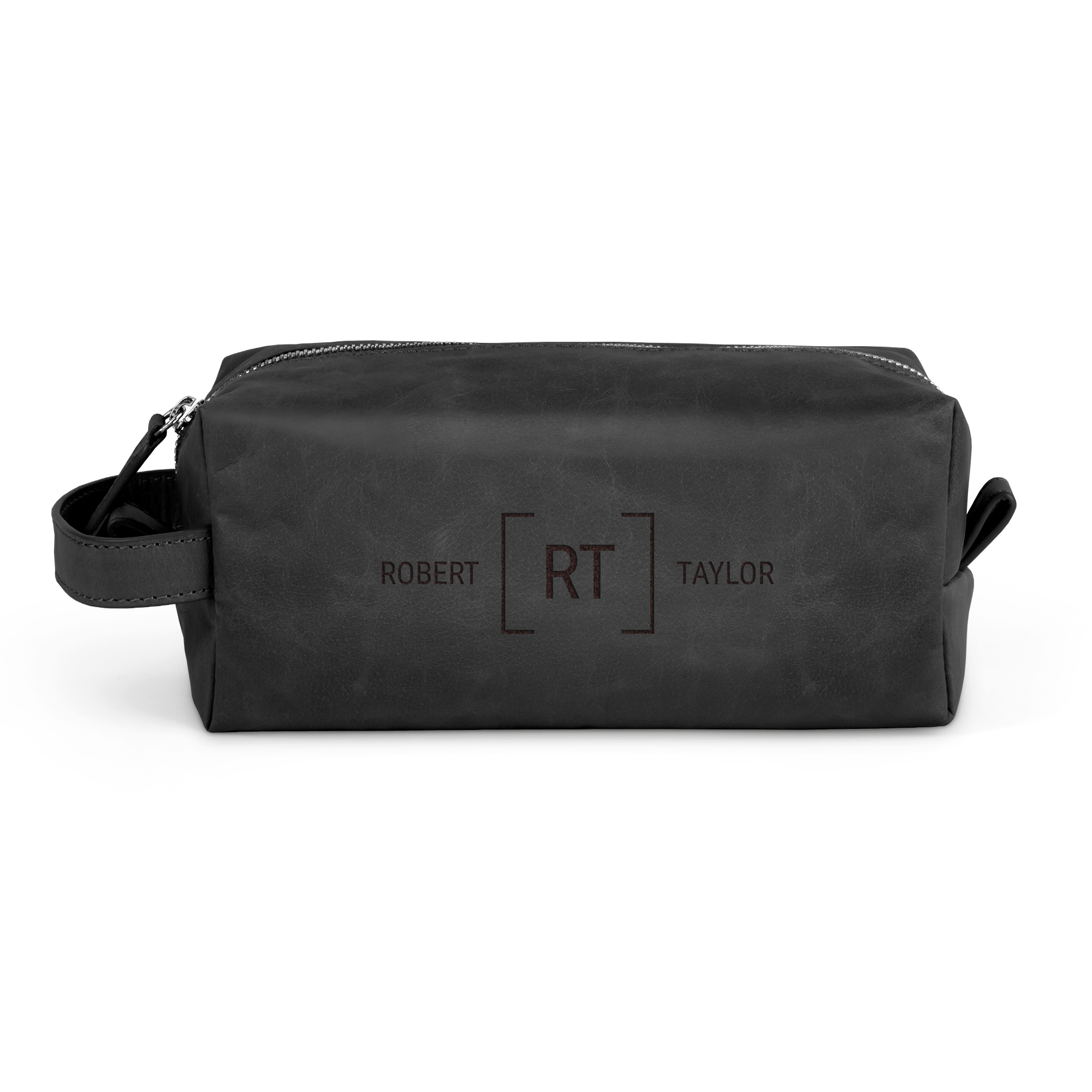 Personalised leather toiletry bag - Black - Engraved