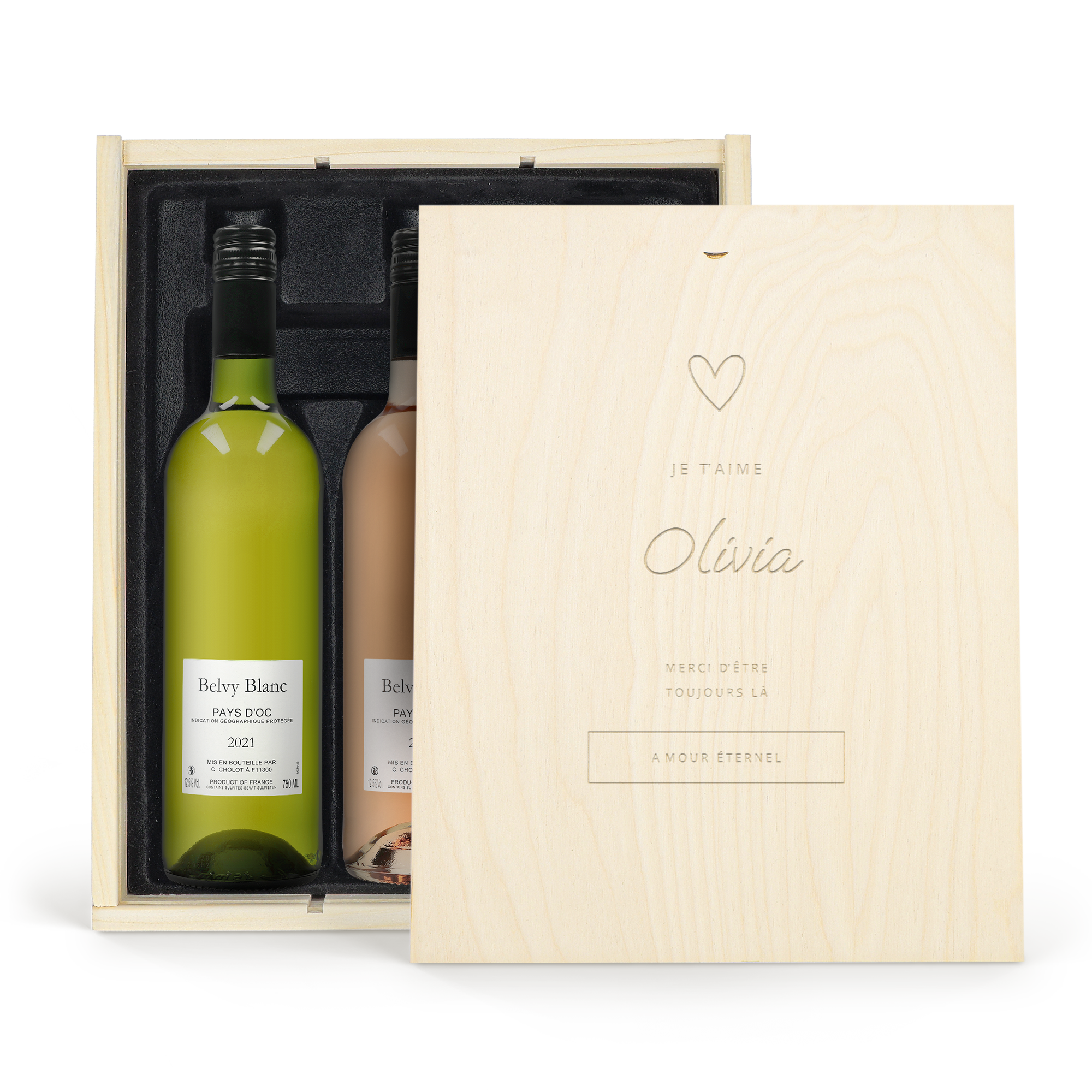 Coffret à vin gravé - Belvy - Blanc, Rouge et Rosé