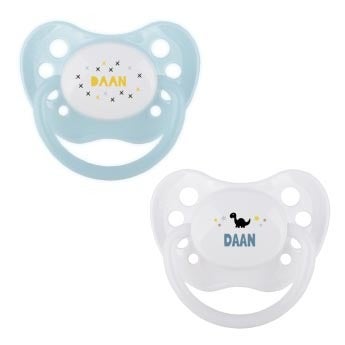 Fopspenen set met naam - Wit/blauw