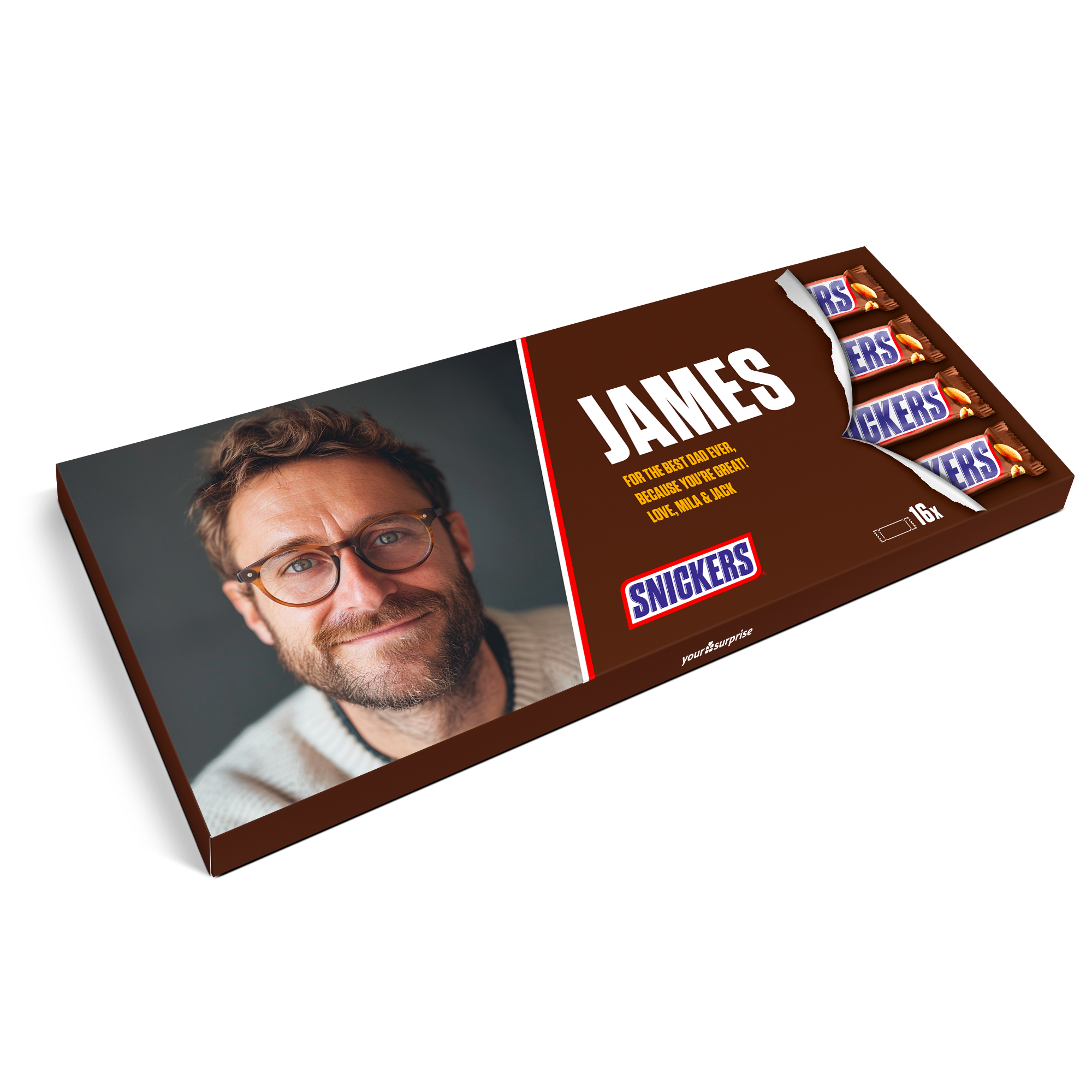 Mega Snickers čokoládová tyčinka s potiskem jména a fotografie