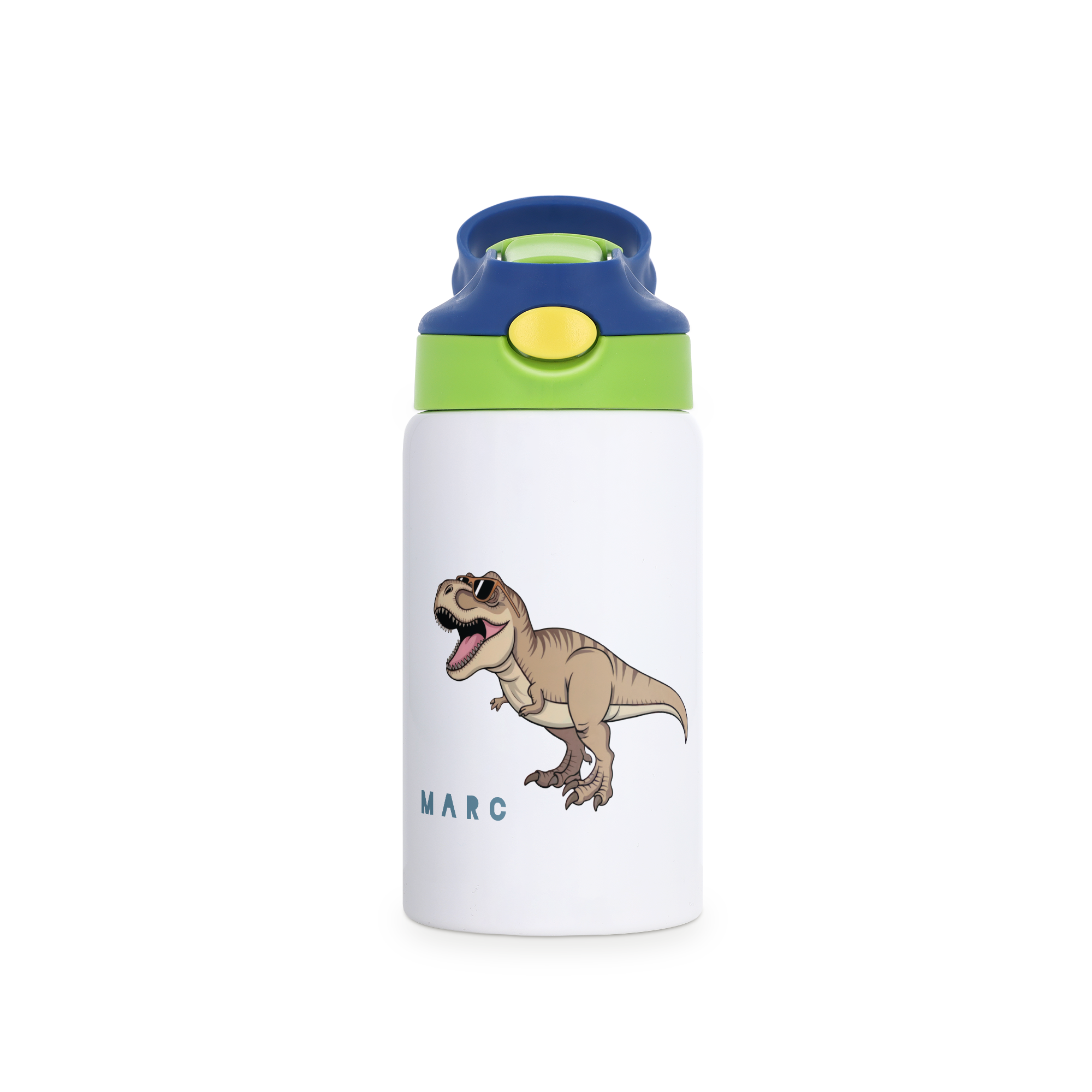 Personalisierte Kinder-Trinkflasche mit Strohhalm - Grün & Dunkelblau