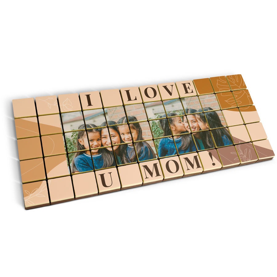 Foto op 60 chocolade blokjes - massief