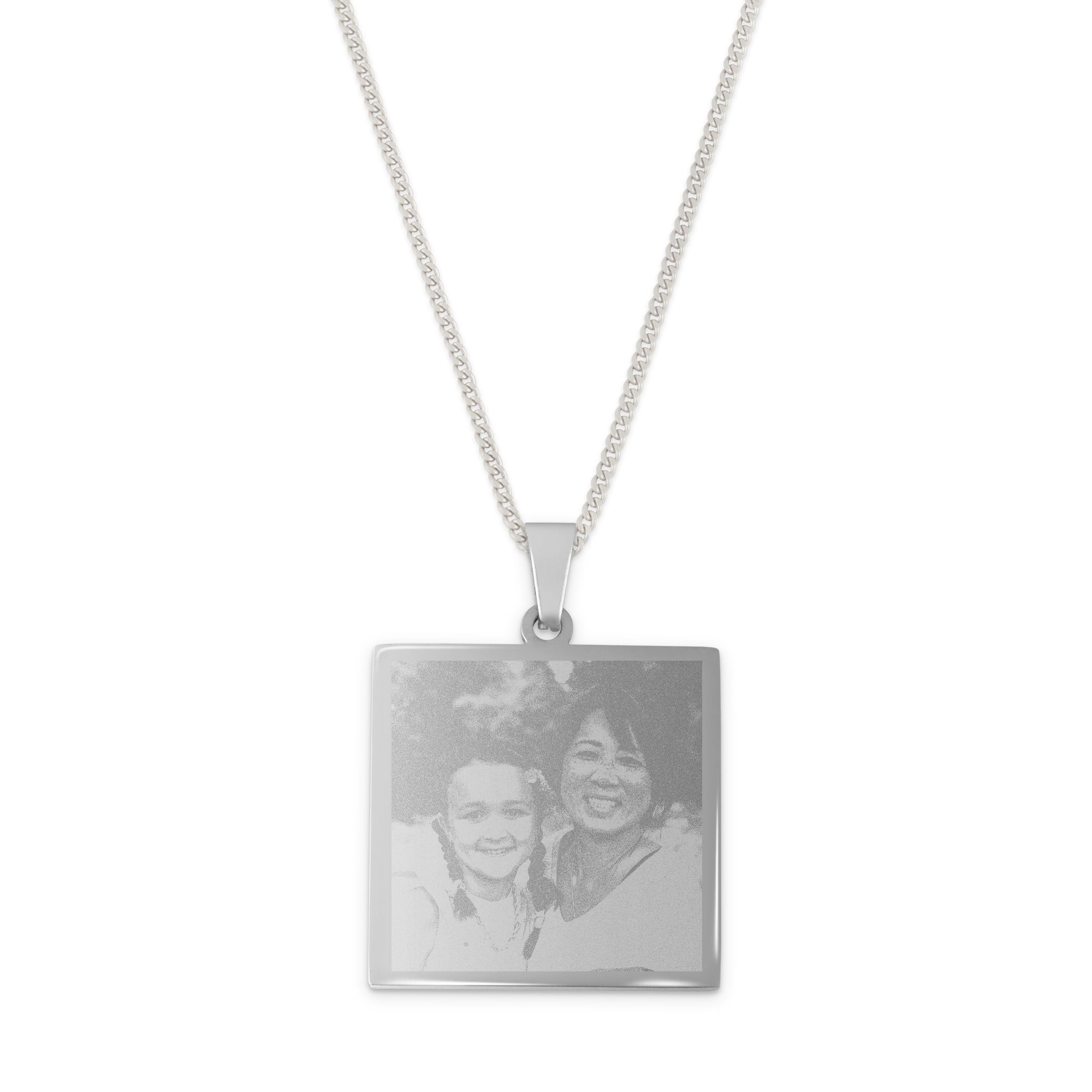 Necklace square pendant with photo - silver