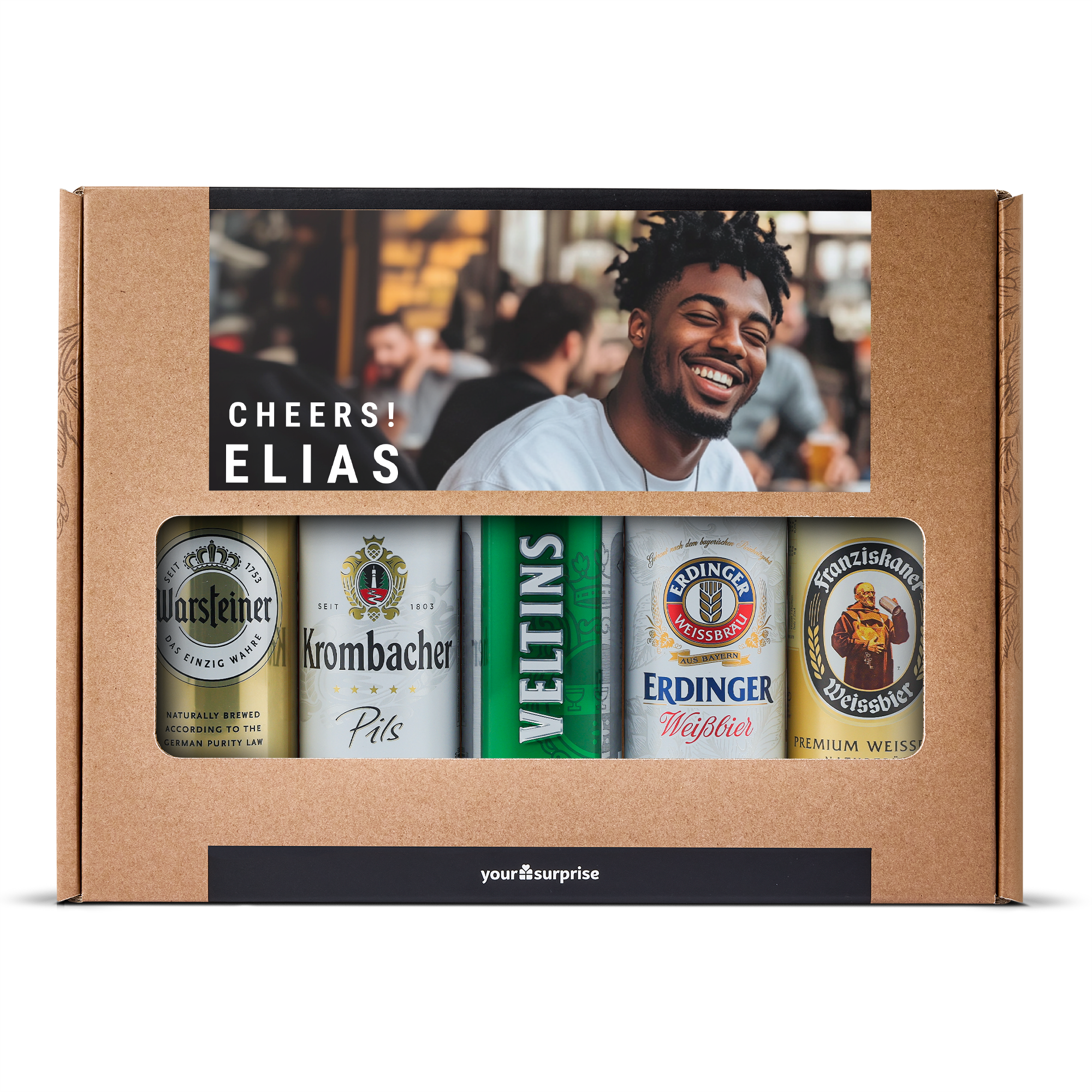 Packs de cerveza internacional con foto y texto