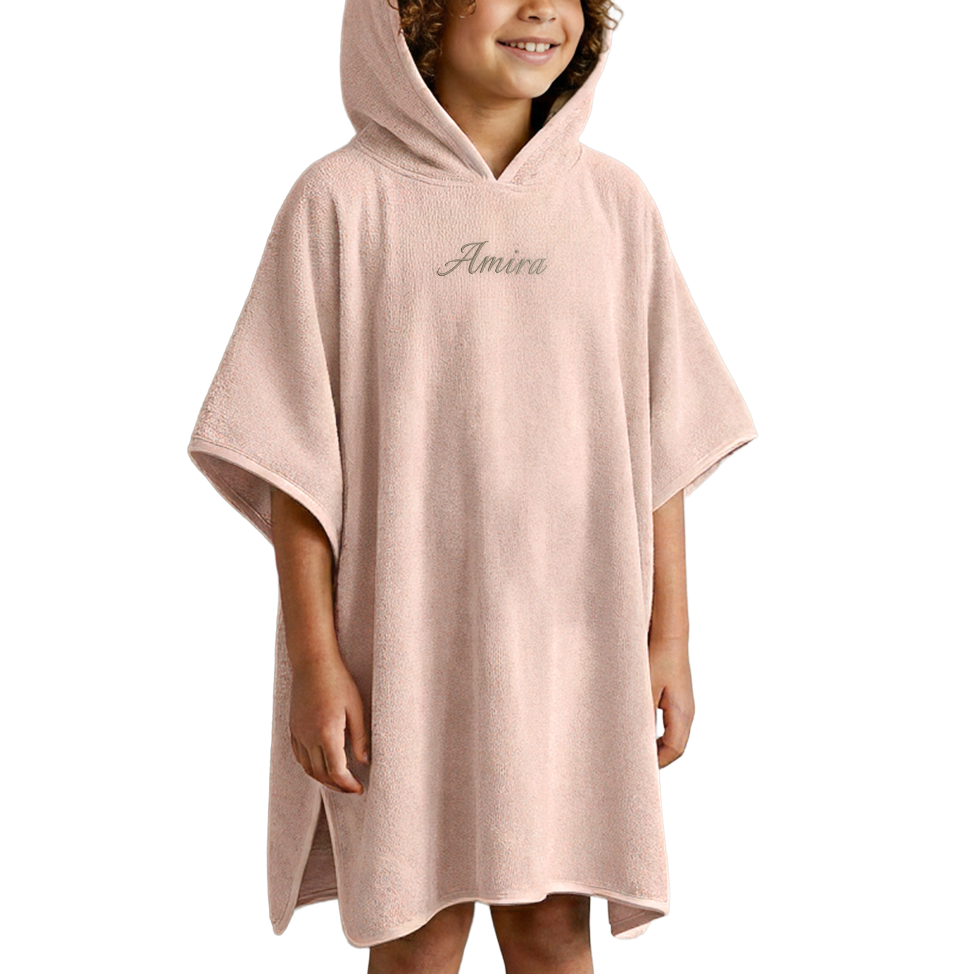 Kids poncho towel embroidered with name - 6/12 years - Pink