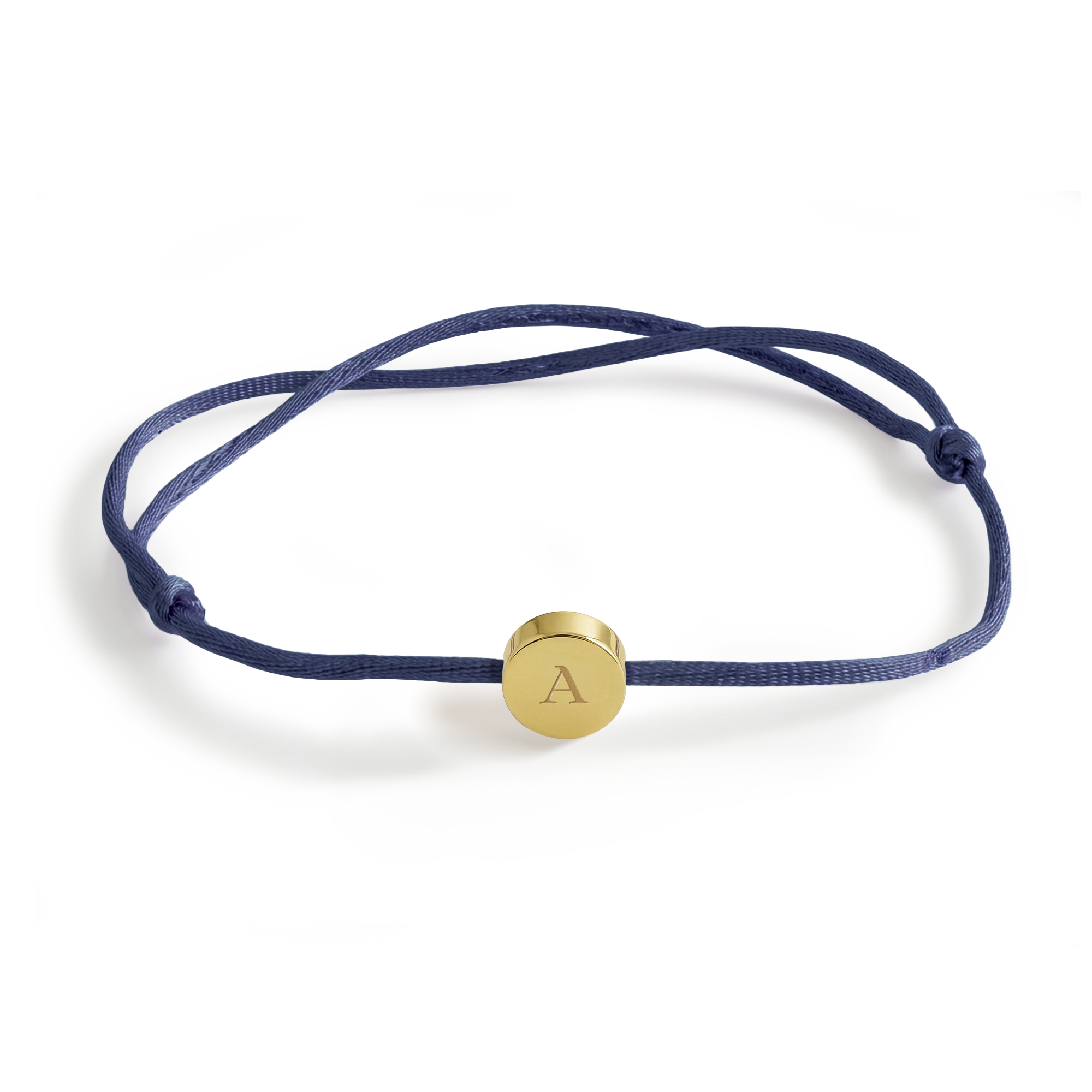 Pulseira de cordão personalizada - Azul - Círculo dourado