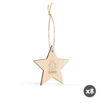 Engraved wooden Christmas decoration - Star - 8 pcs