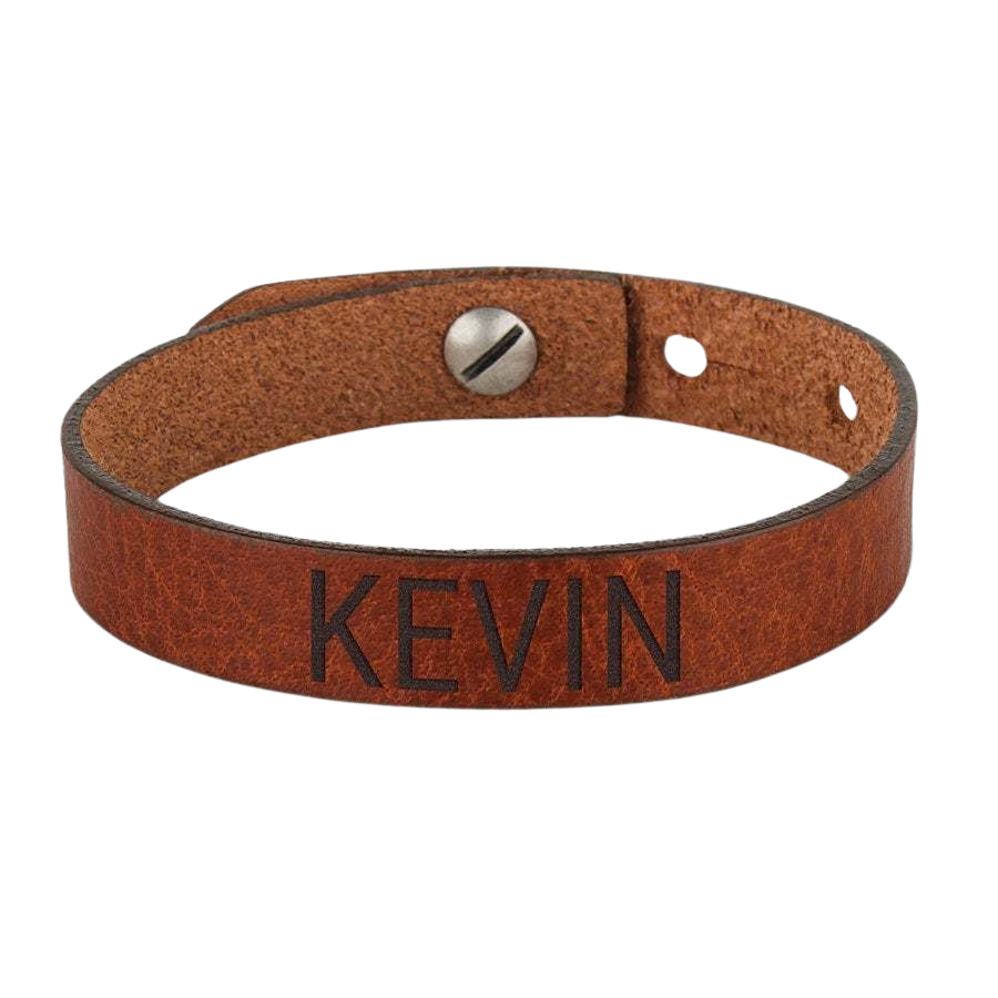 Bracelet prénom homme - cuir marron