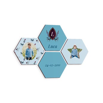 Personlig vægkunstpanel – Hexagon – 4 stk