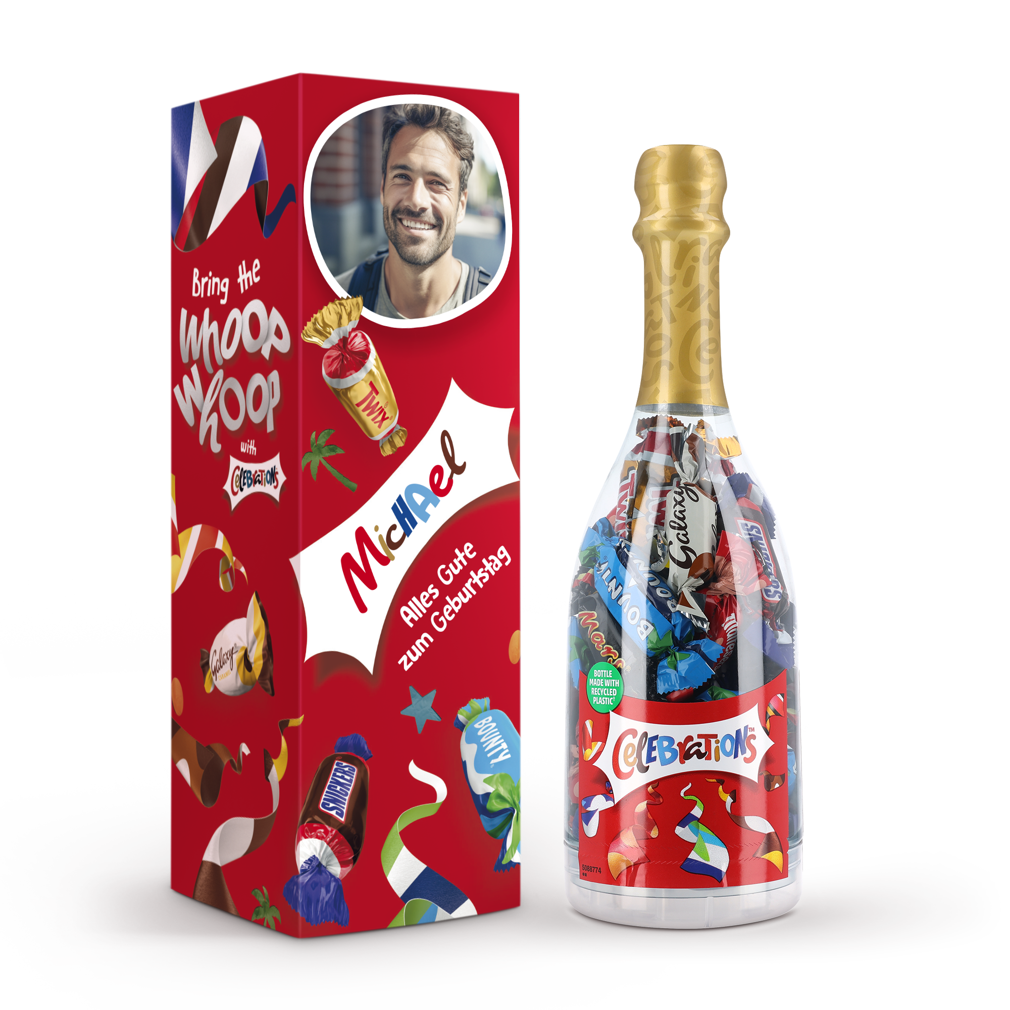 Celebrations Flasche mit Namen auf Verpackung