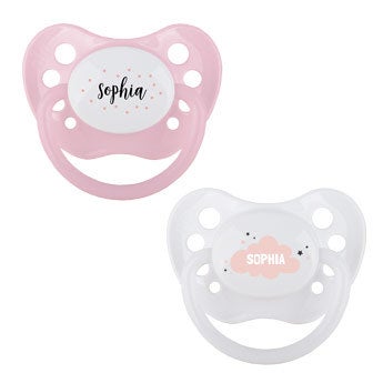 Personalised pacifiers - Set of 2 - White & Pink