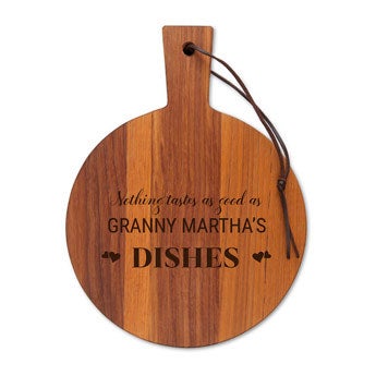 Serveringsplanke i tre - Teak - Rund (S)