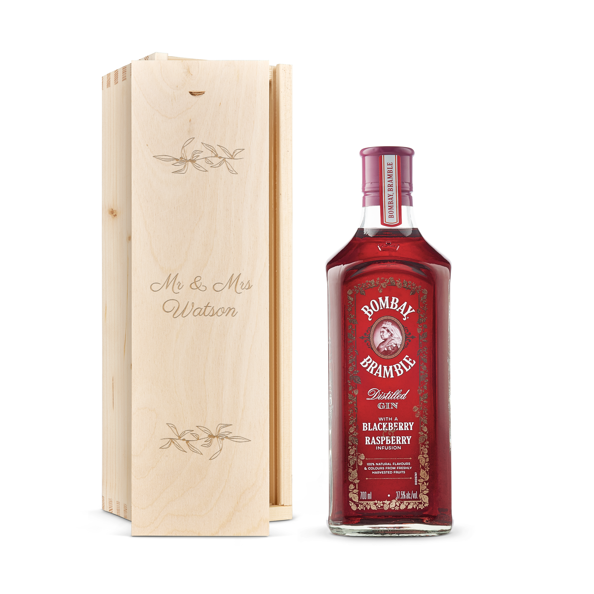 Personalised gin gift - Bombay Bramble - Engraved wooden case